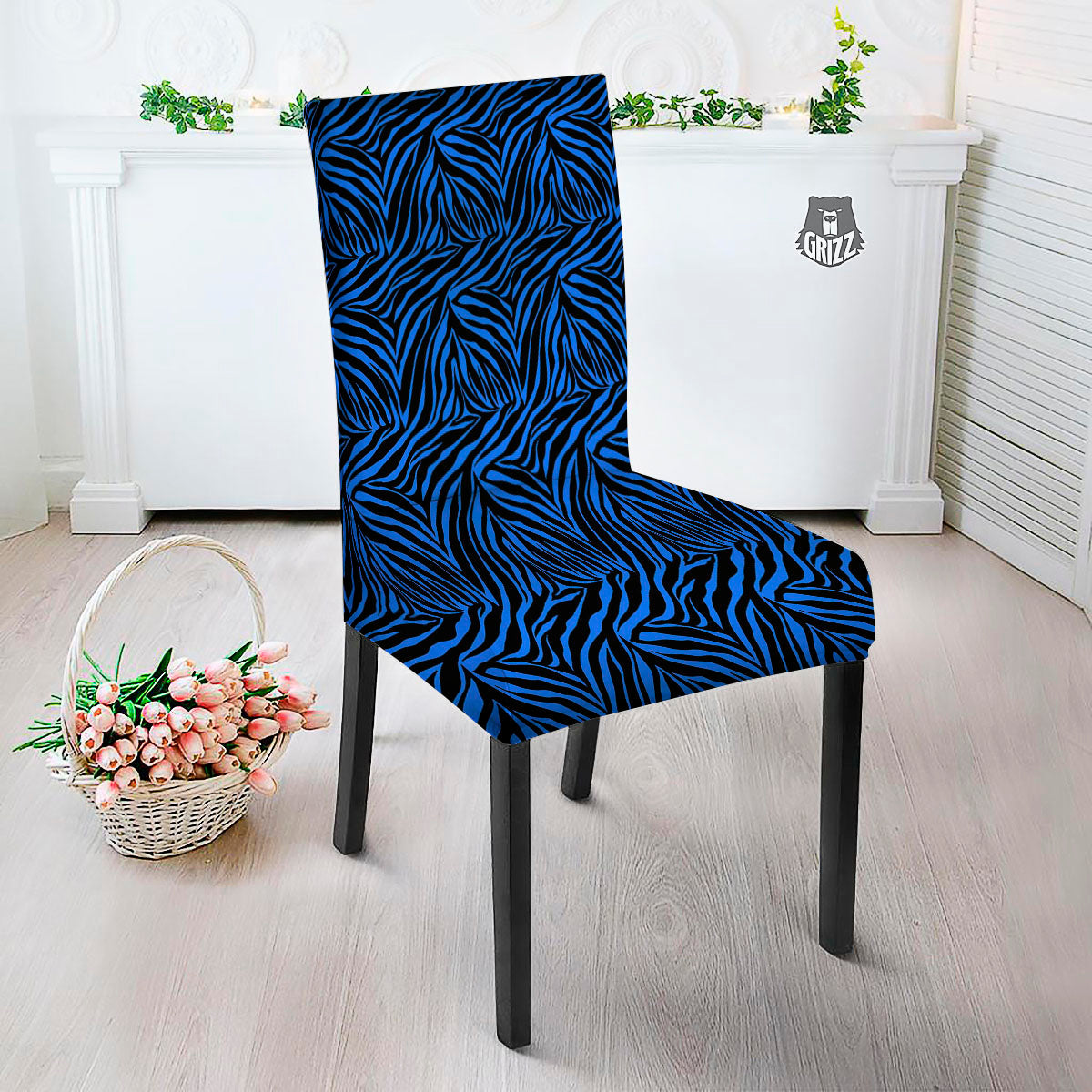 Zebra Black Blue Print Pattern Dining Chair Slipcover-grizzshop