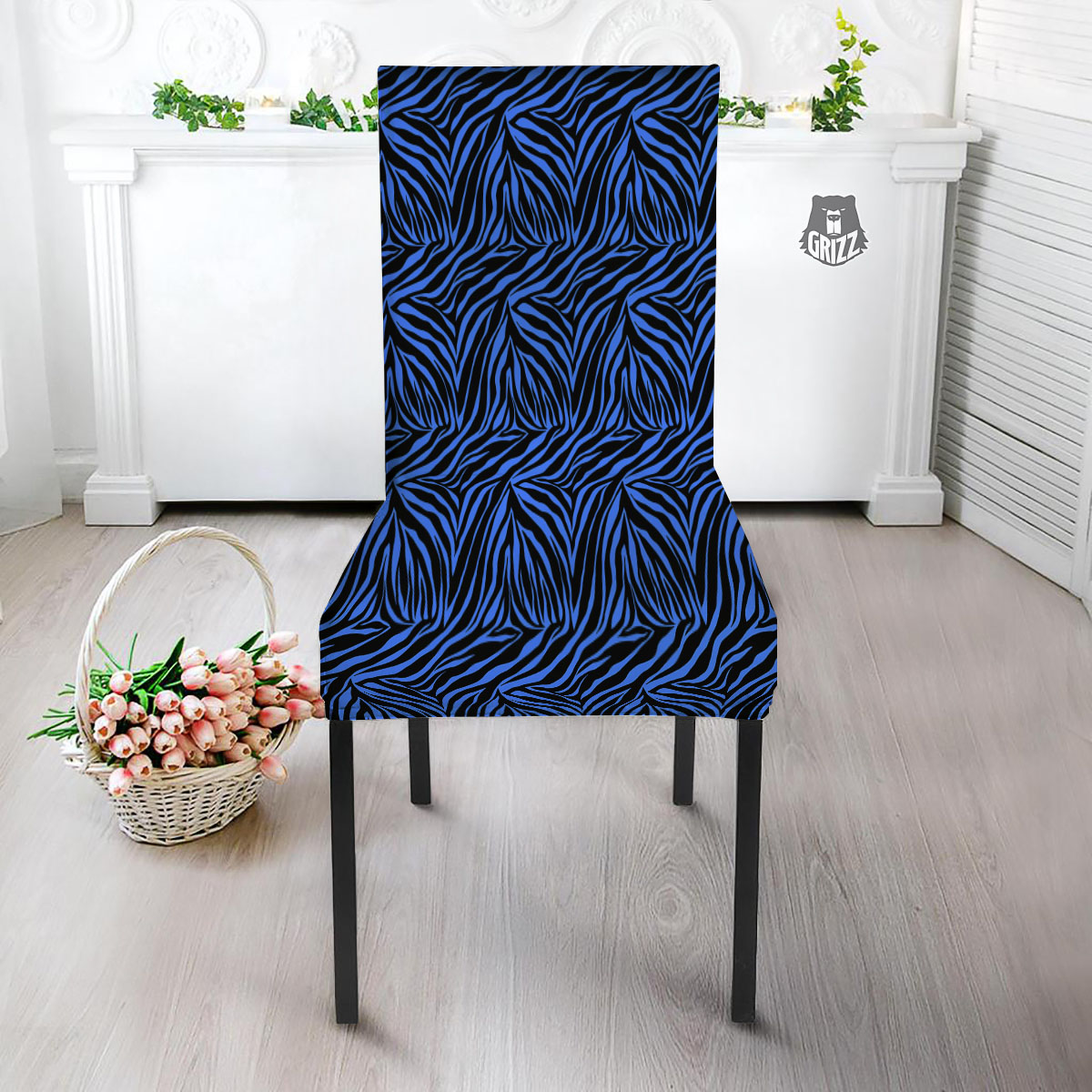 Zebra Black Blue Print Pattern Dining Chair Slipcover-grizzshop