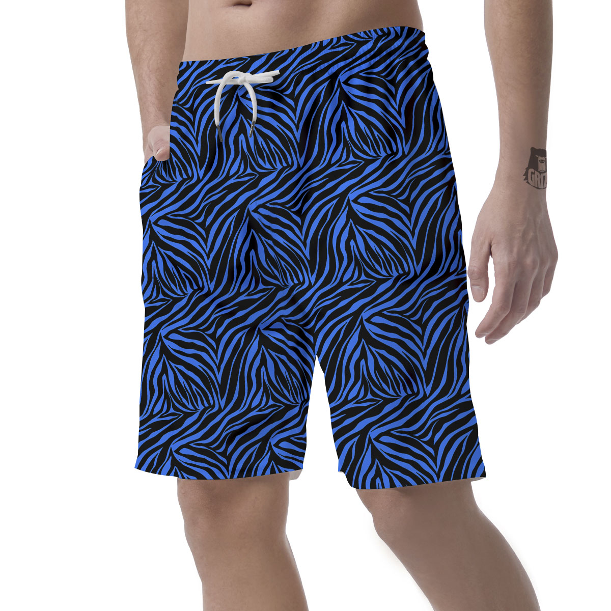 Zebra Black Blue Print Pattern Men's Shorts-grizzshop