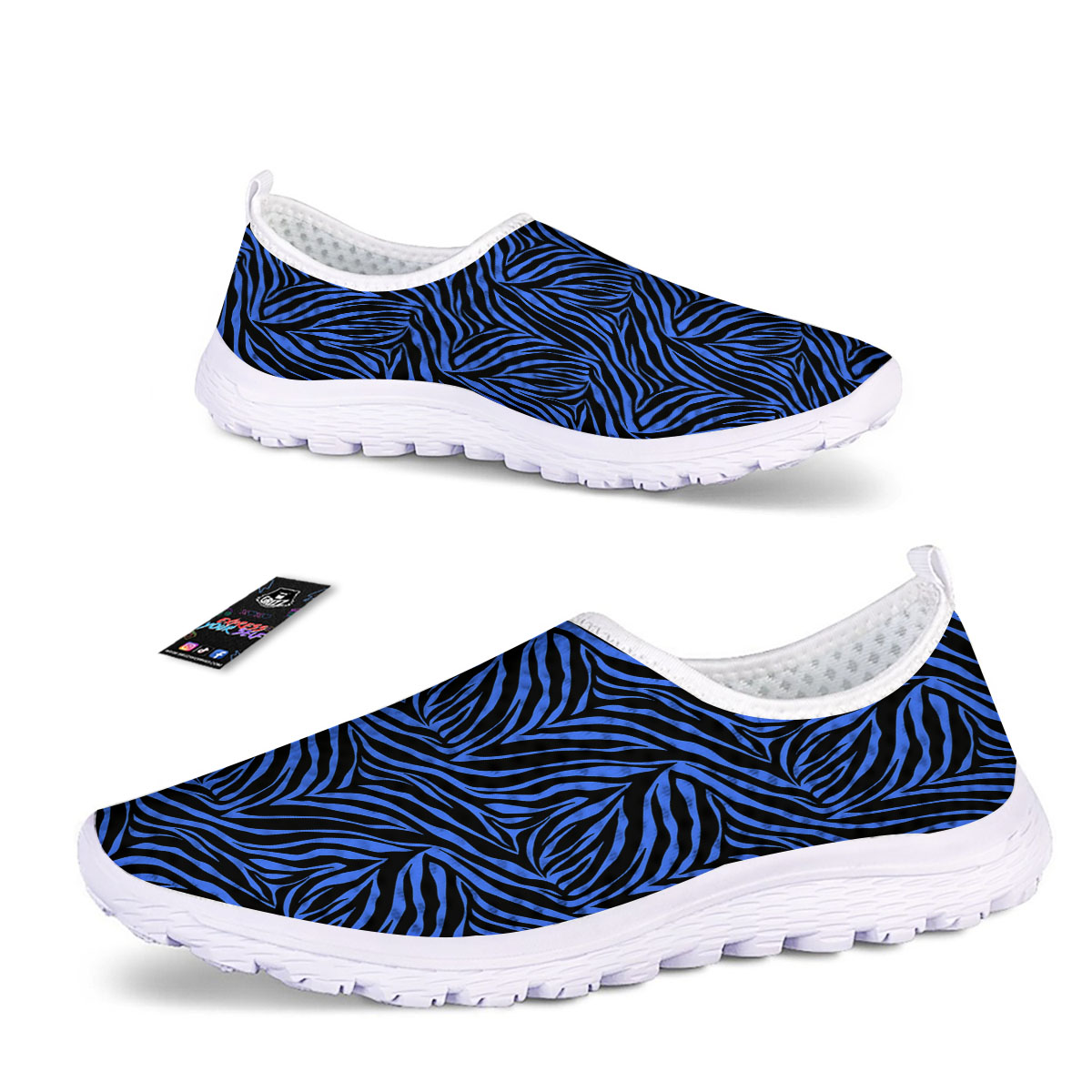 Zebra Black Blue Print Pattern Nurse Shoes-grizzshop