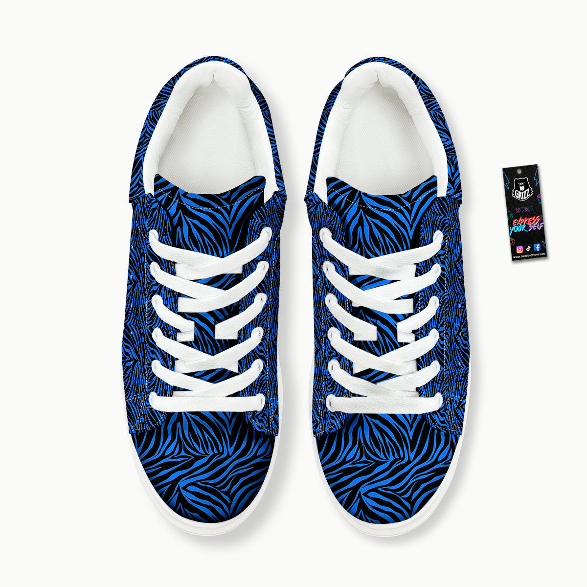 Zebra Black Blue Print Pattern Platform Shoes-grizzshop