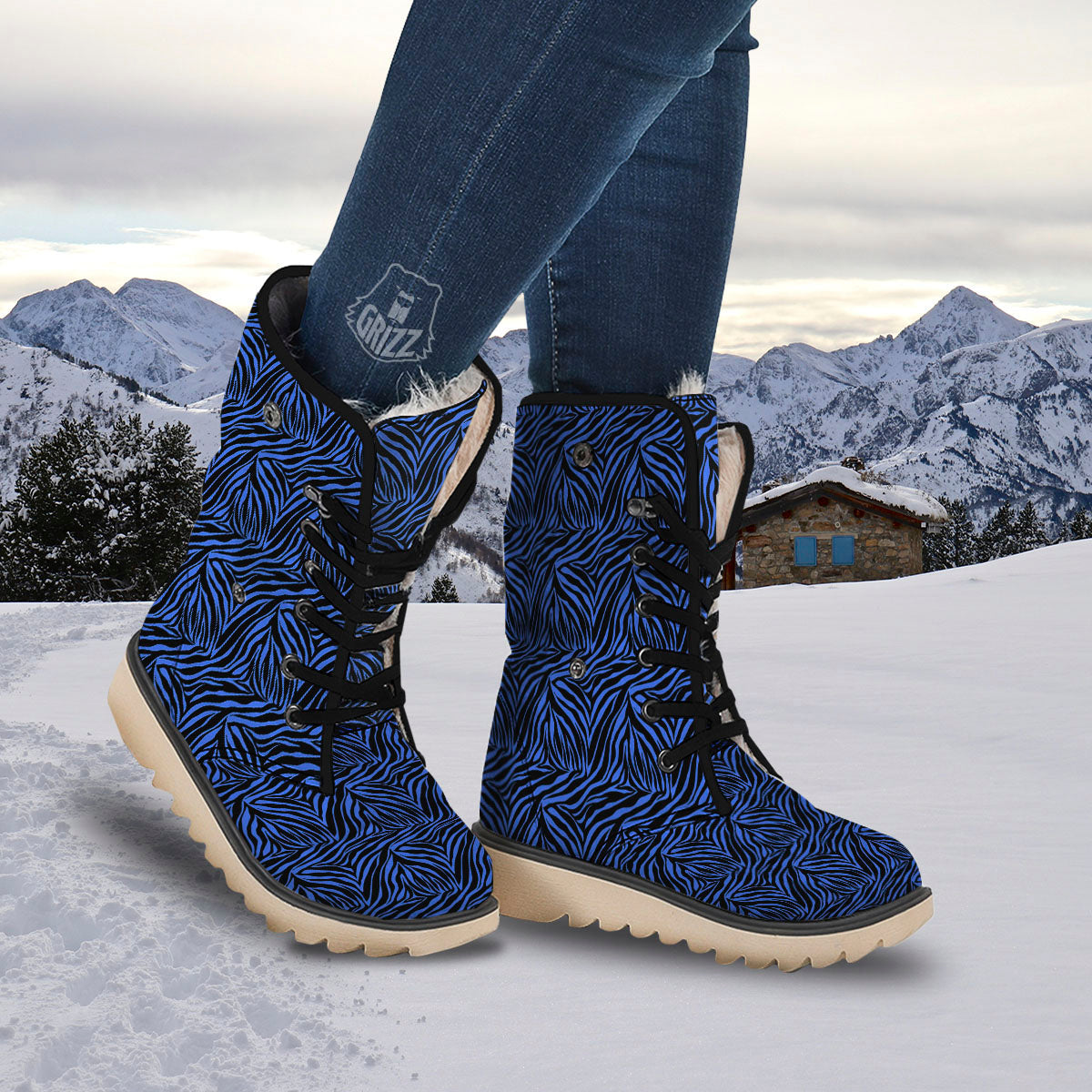 Zebra Black Blue Print Pattern Snow Boots-grizzshop