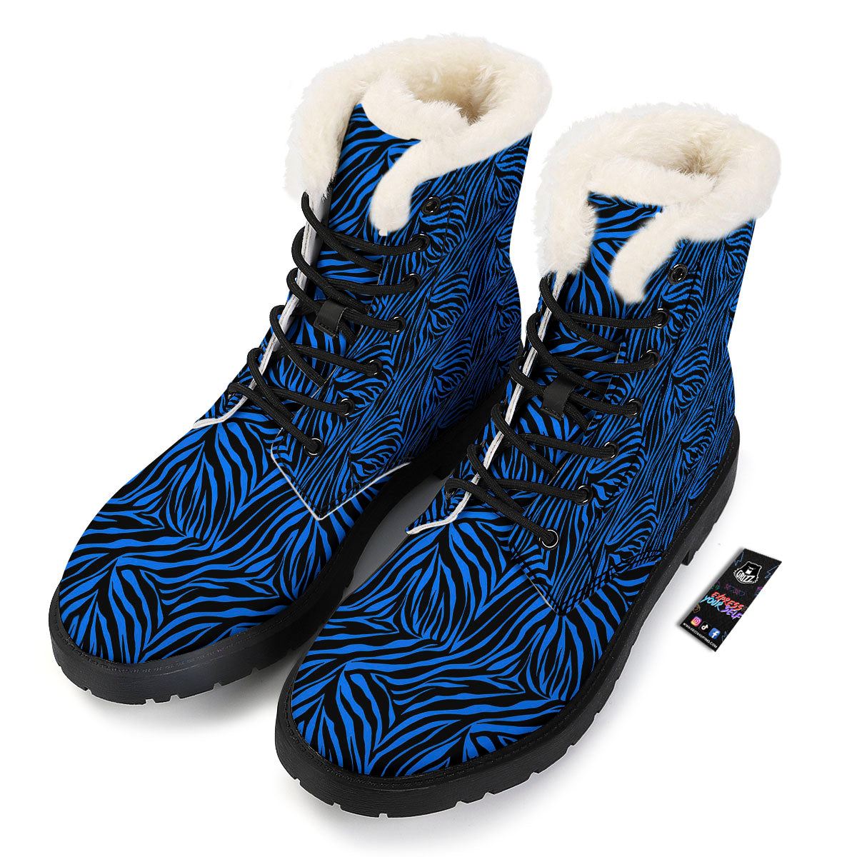 Zebra Black Blue Print Pattern Winter Boots-grizzshop