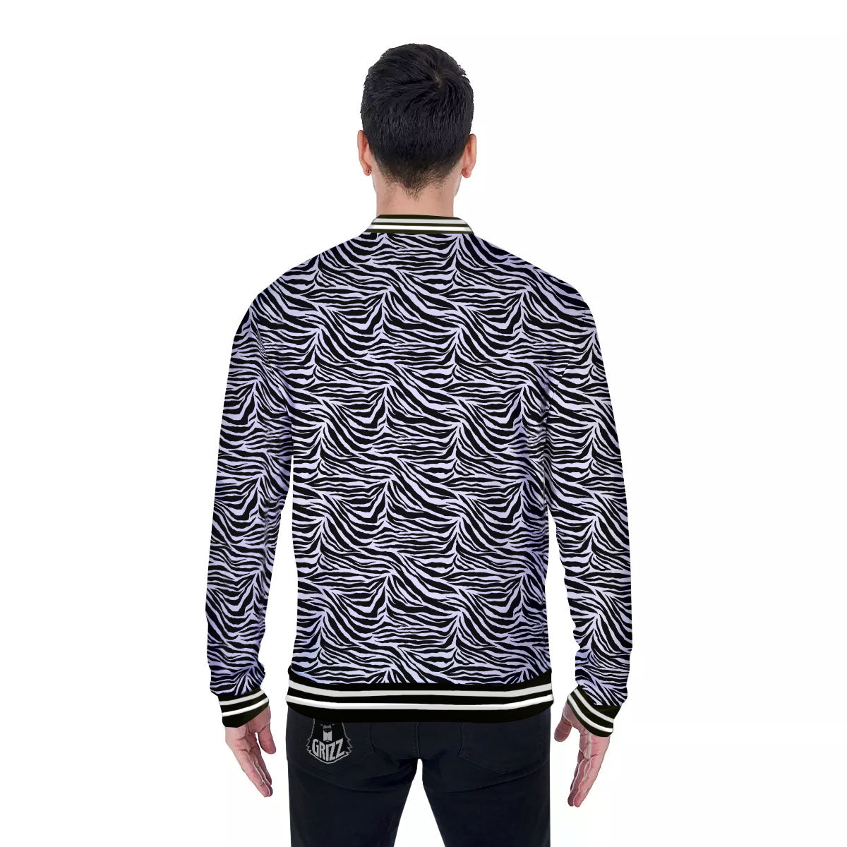 Zebra Black White Print Pattern Baseball Jacket-grizzshop