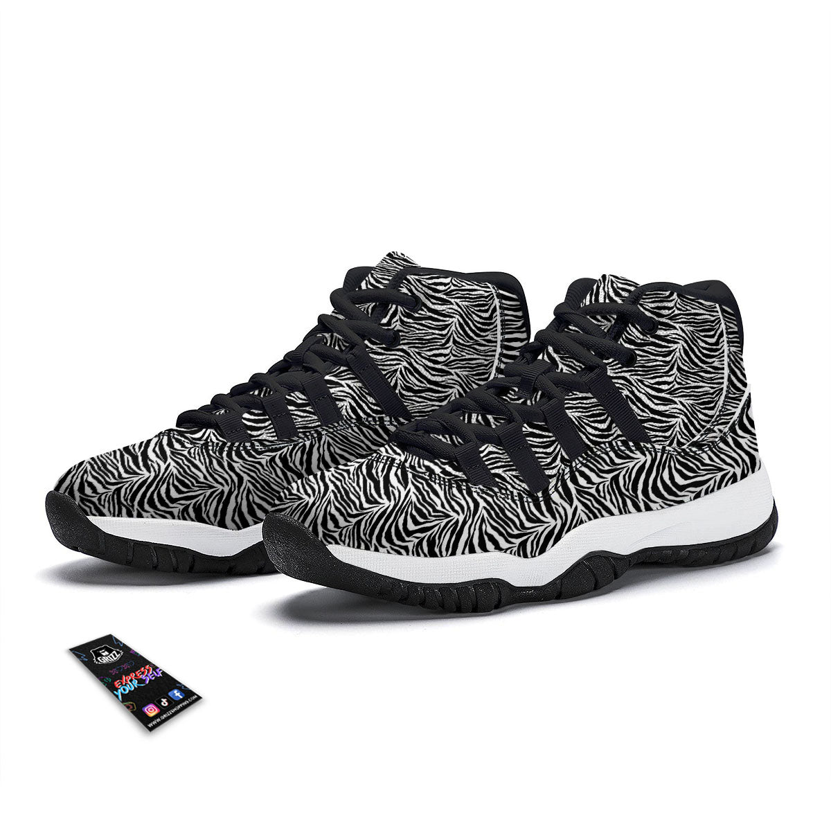 Zebra Black White Print Pattern Black Bball Shoes-grizzshop