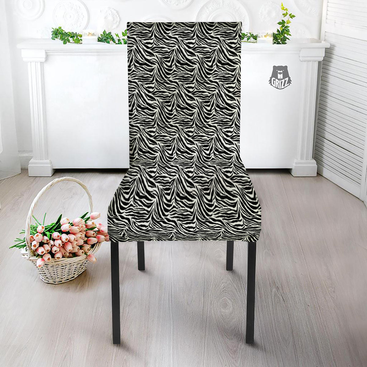 Zebra Black White Print Pattern Dining Chair Slipcover-grizzshop
