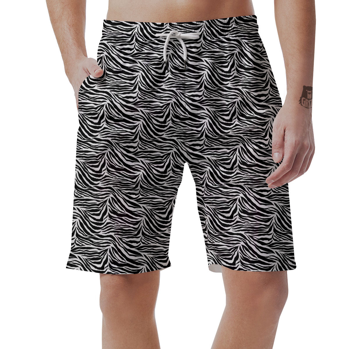 Zebra Black White Print Pattern Men's Shorts-grizzshop