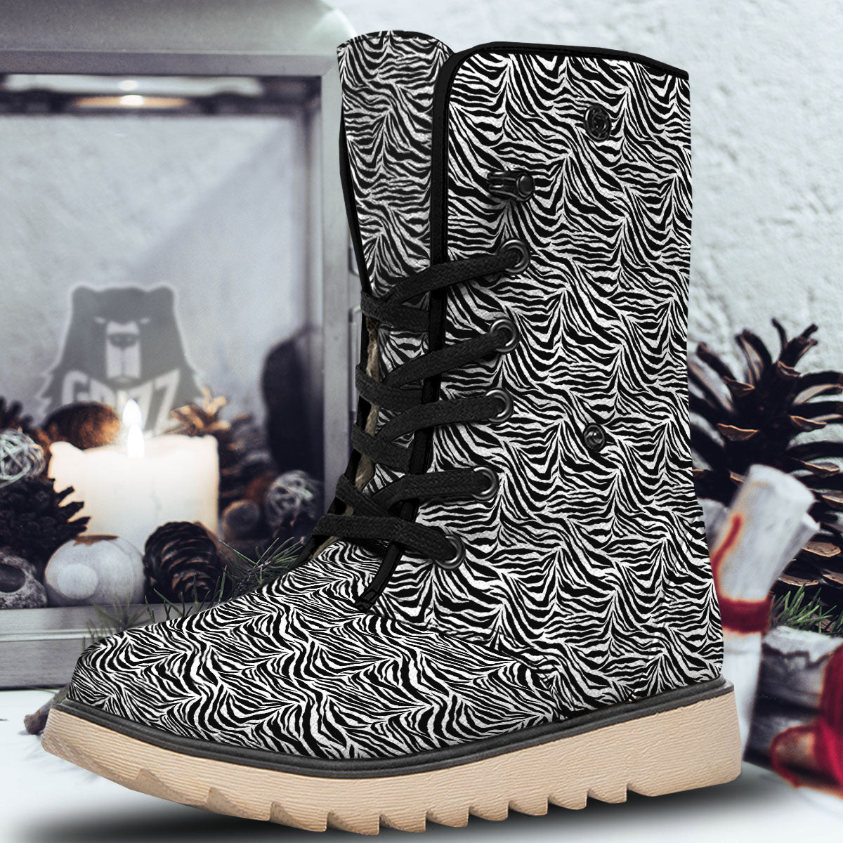 Zebra Black White Print Pattern Snow Boots-grizzshop