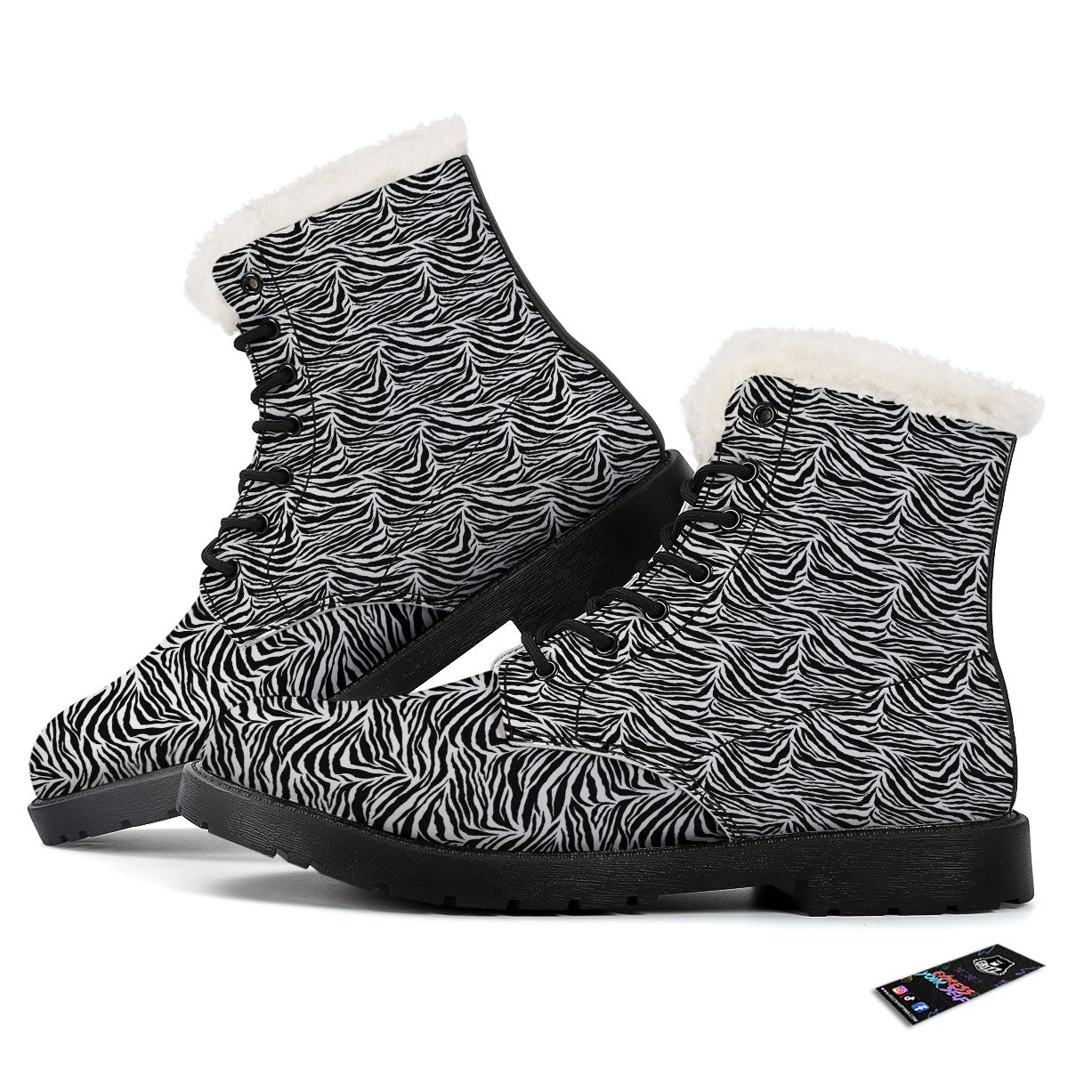 Zebra Black White Print Pattern Winter Boots-grizzshop