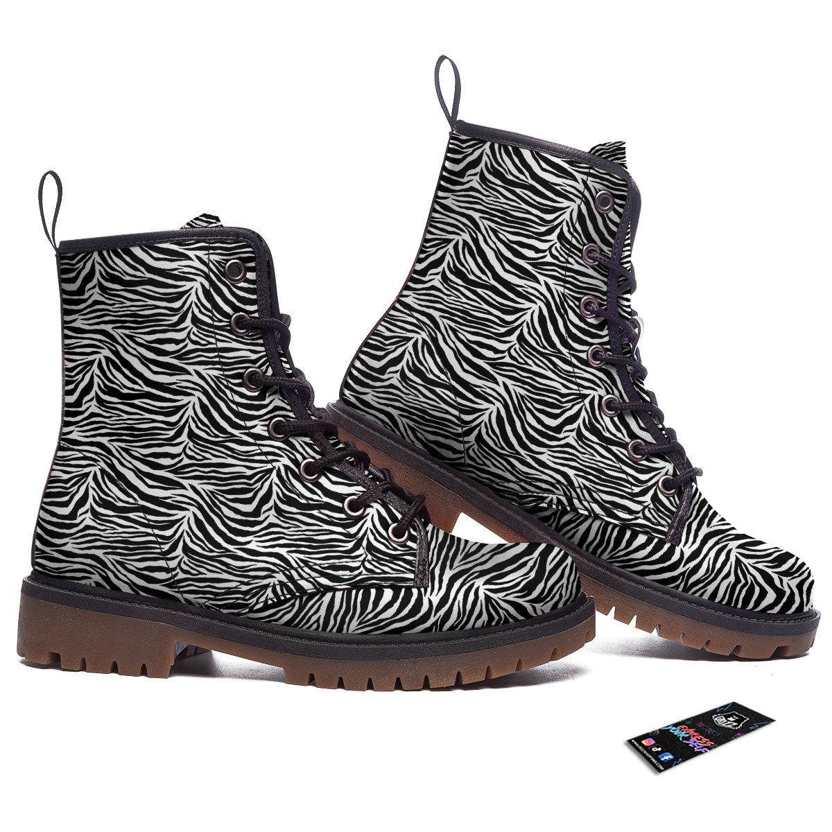 Zebra Black White Print Pattern Work Boots-grizzshop