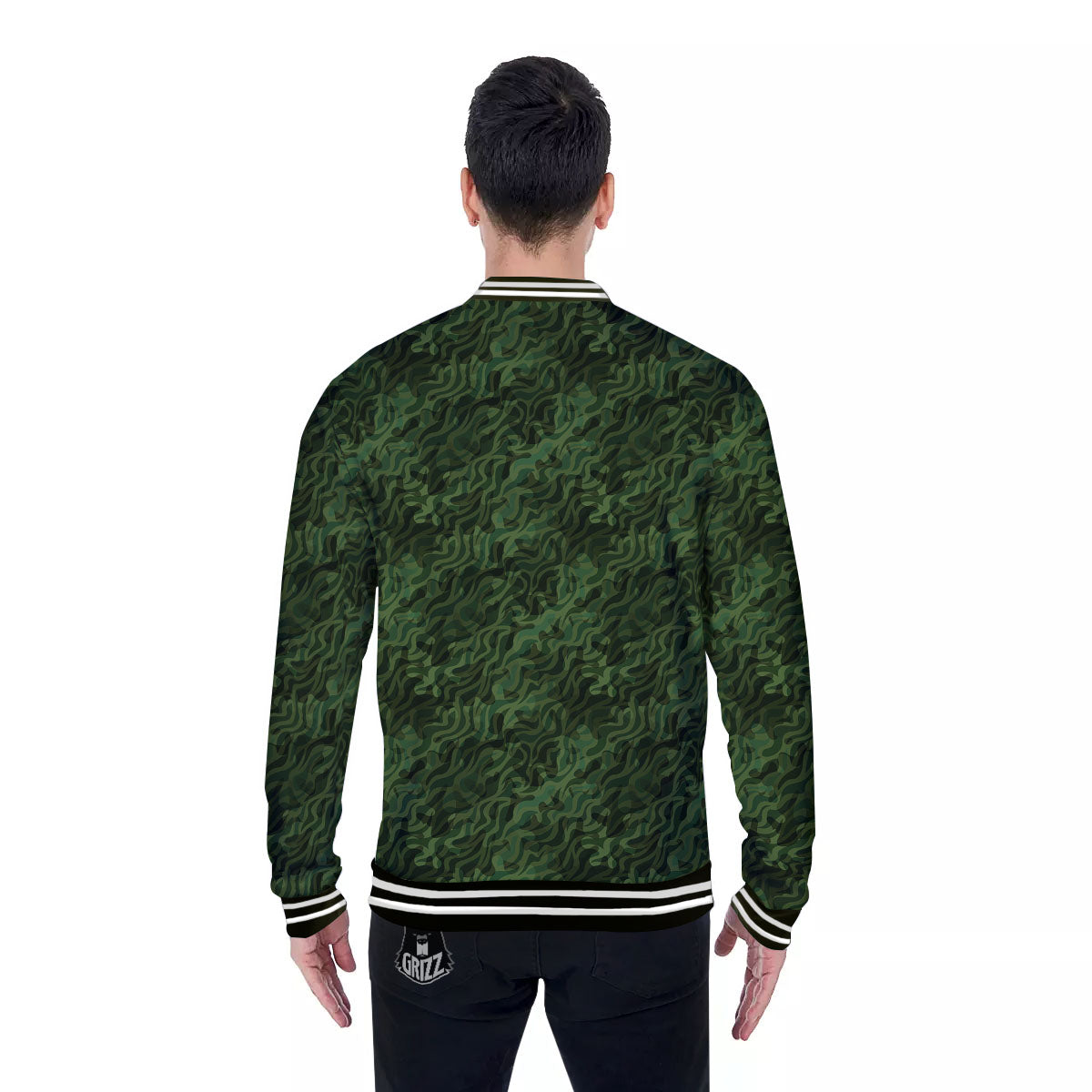 Zebra Camo Green Print Pattern Baseball Jacket-grizzshop
