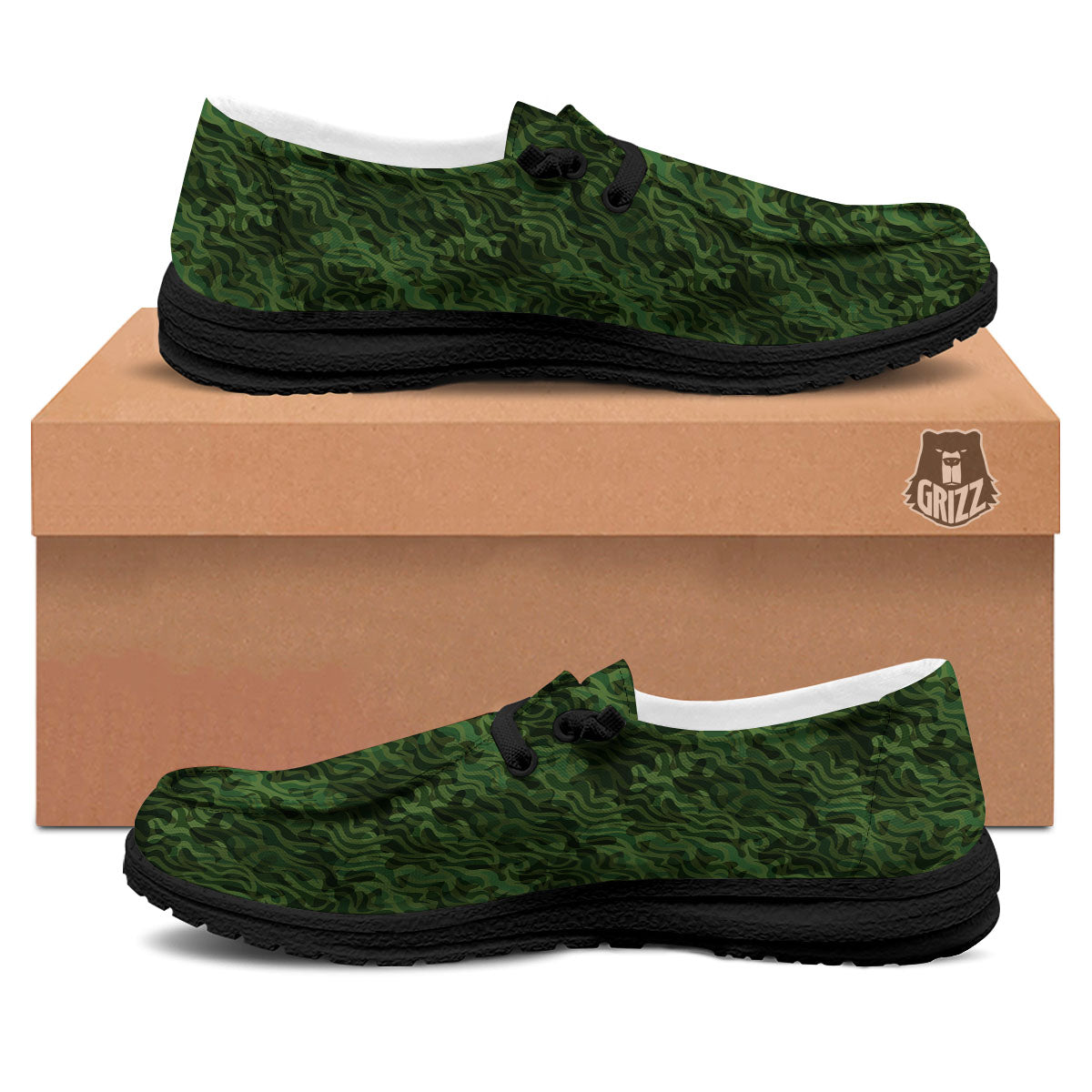 Zebra Camo Green Print Pattern Black Loafers-grizzshop