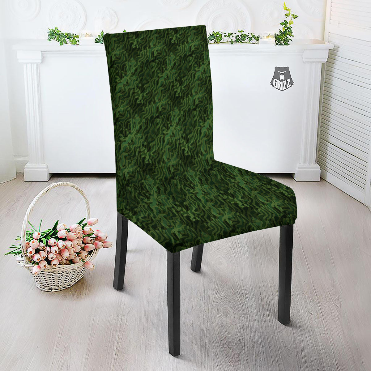 Zebra Camo Green Print Pattern Dining Chair Slipcover-grizzshop