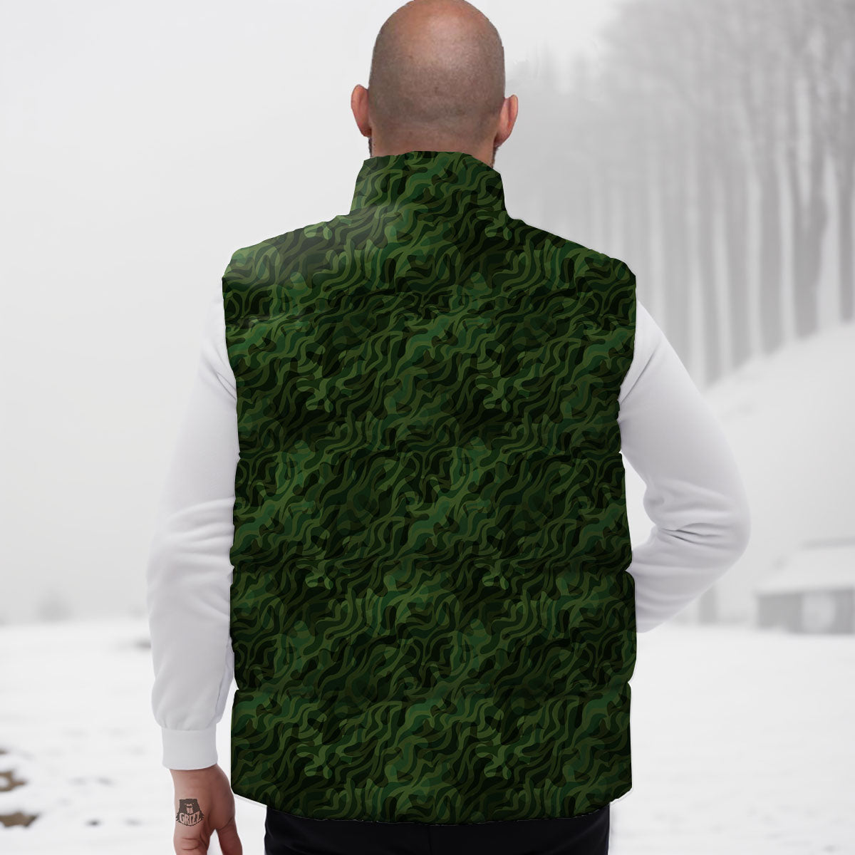 Zebra Camo Green Print Pattern Down Vest-grizzshop