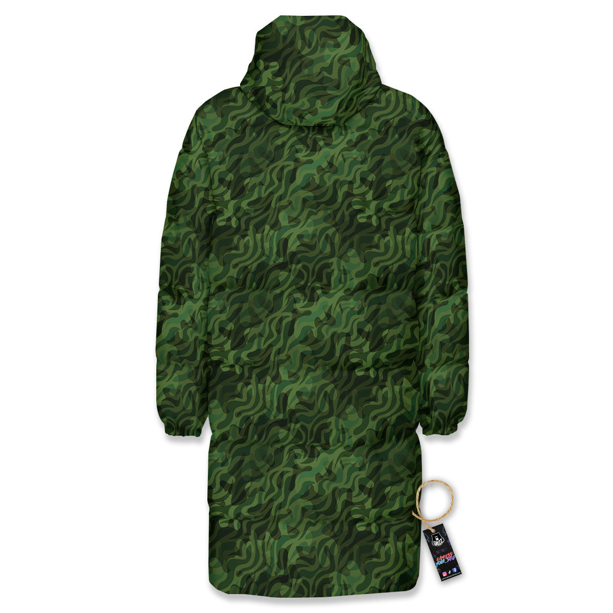 Zebra Camo Green Print Pattern Long Down Jacket-grizzshop