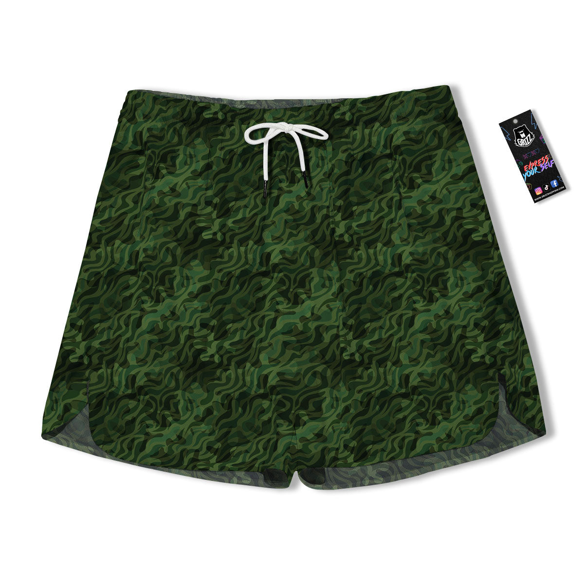 Zebra Camo Green Print Pattern Men's Running Shorts-grizzshop