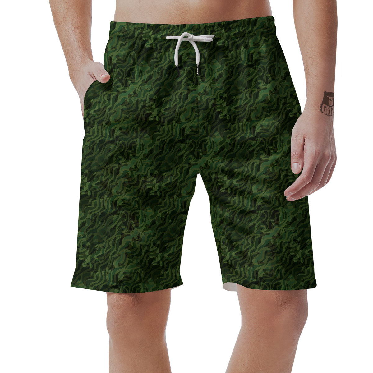 Zebra Camo Green Print Pattern Men's Shorts-grizzshop