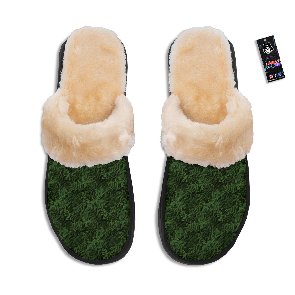 Zebra Camo Green Print Pattern Slippers-grizzshop