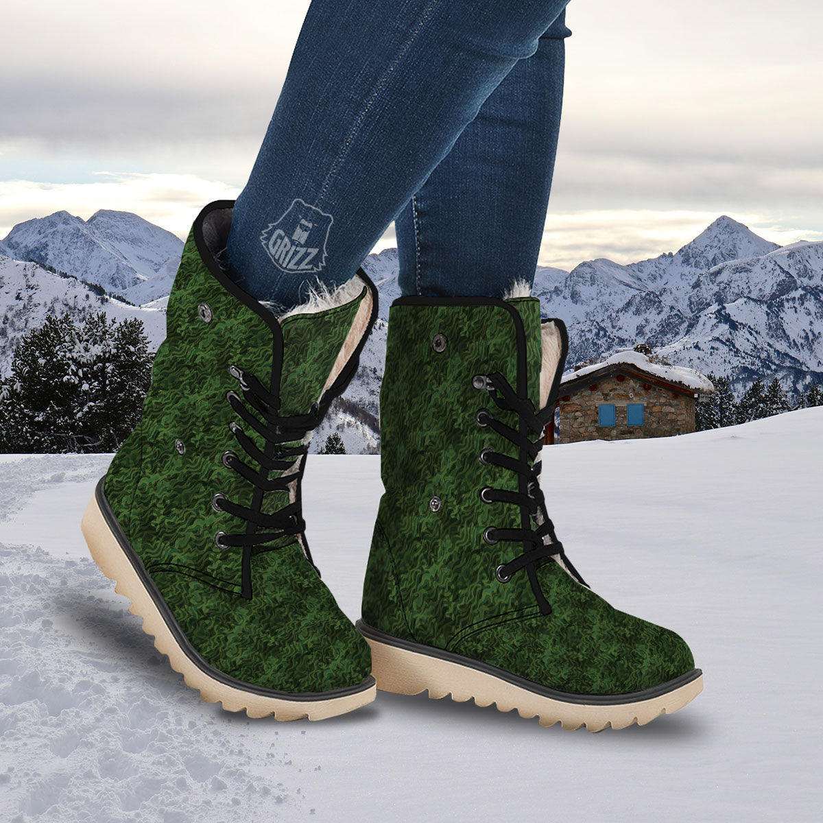 Zebra Camo Green Print Pattern Snow Boots-grizzshop