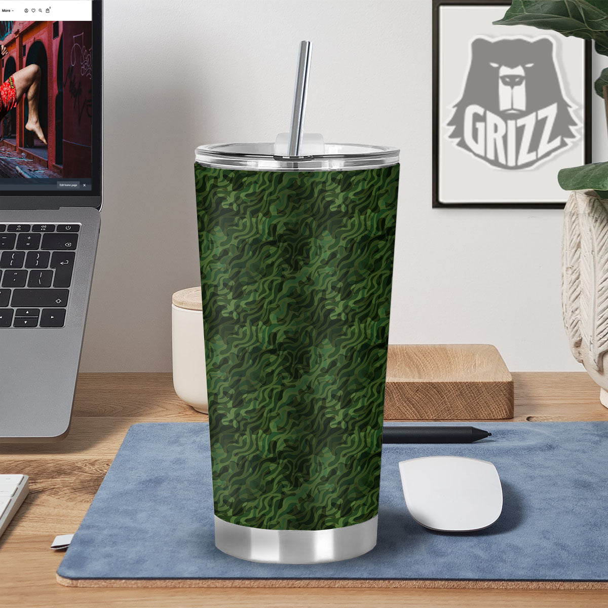 Zebra Camo Green Print Pattern Tumbler-grizzshop