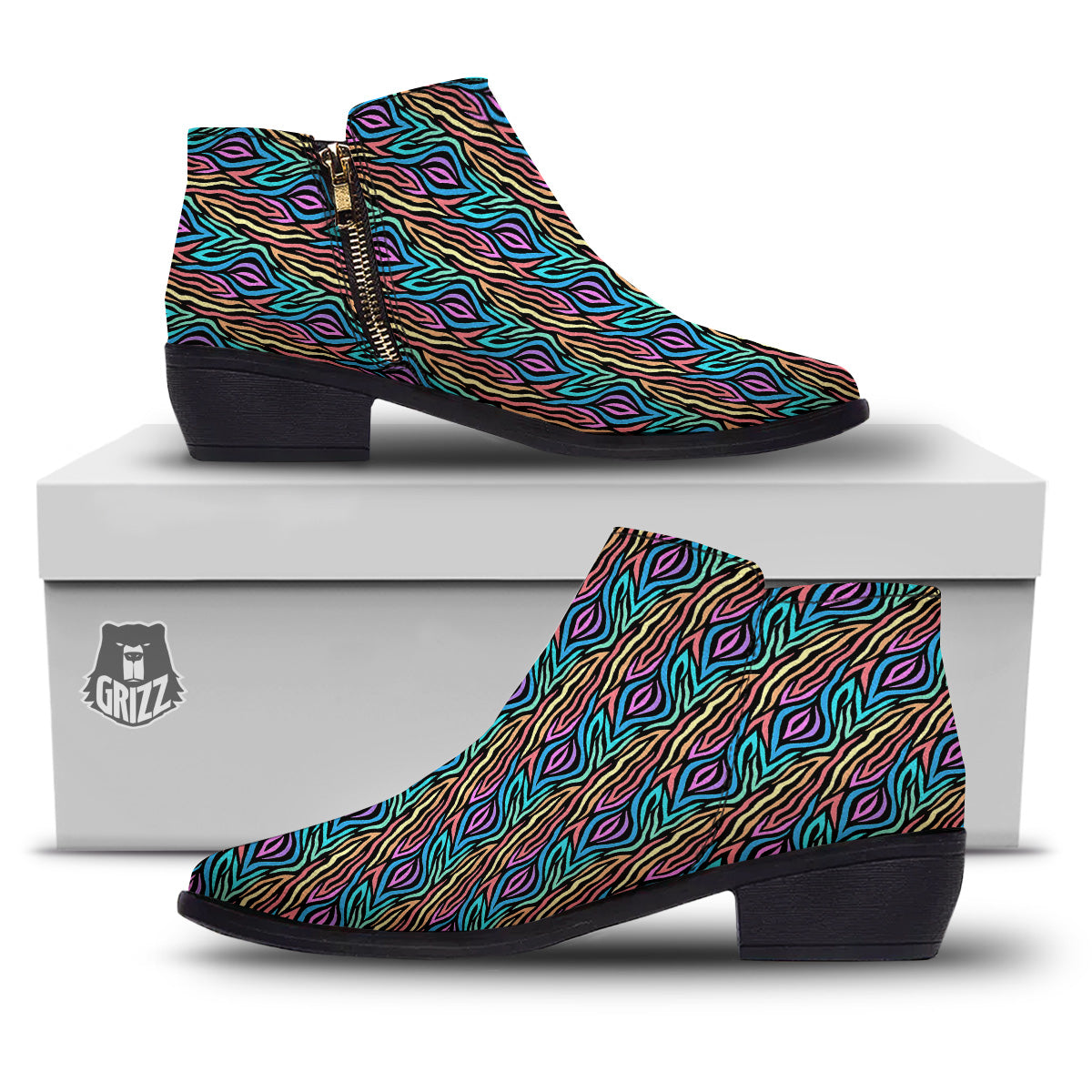 Zebra Colorful Print Pattern Ankle Boots-grizzshop