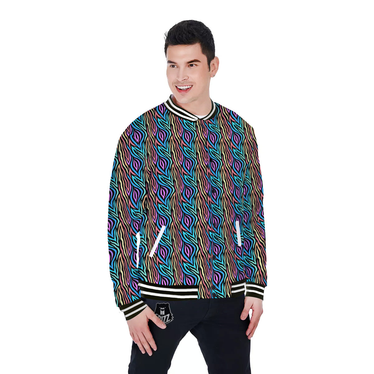 Zebra Colorful Print Pattern Baseball Jacket-grizzshop