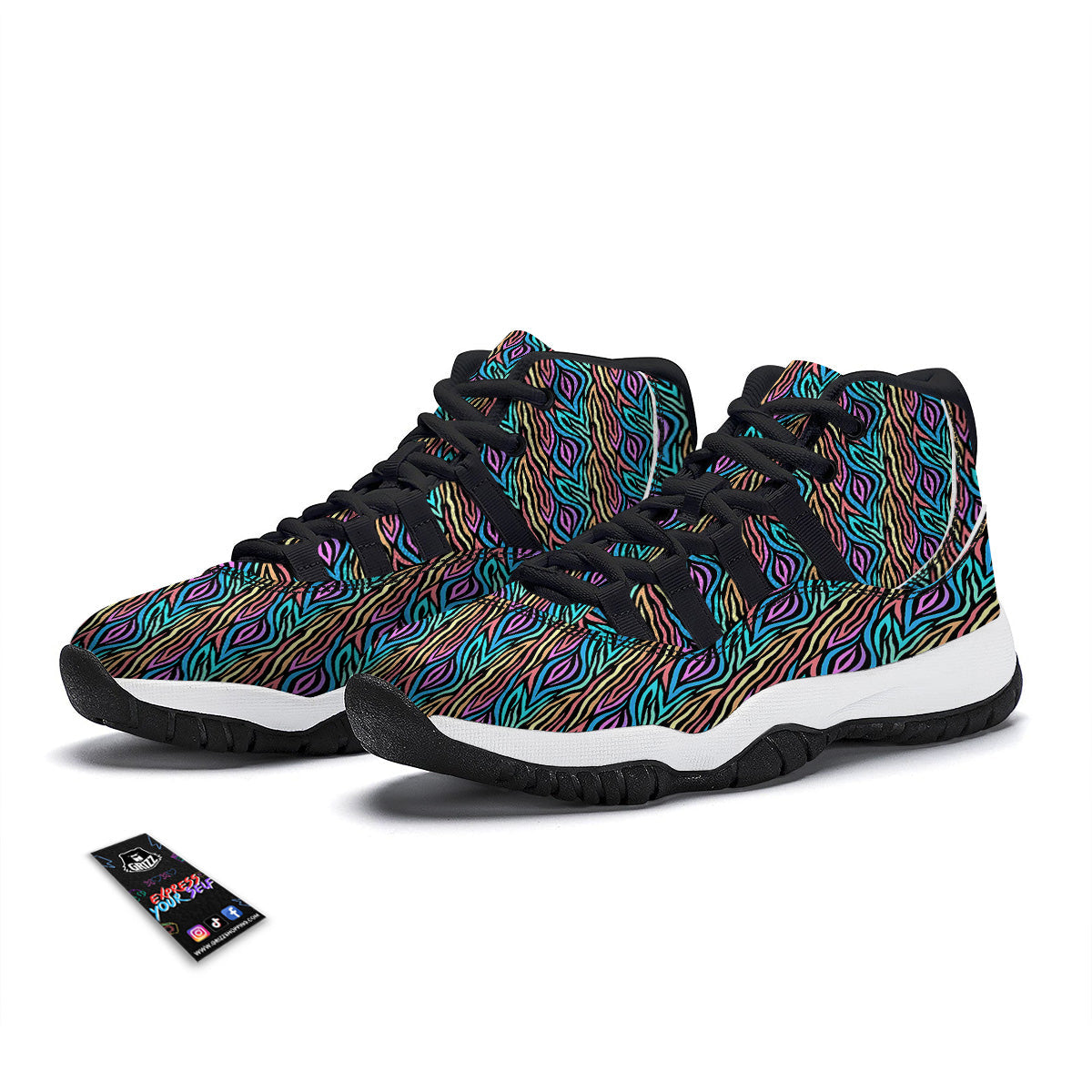 Zebra Colorful Print Pattern Black Bball Shoes-grizzshop