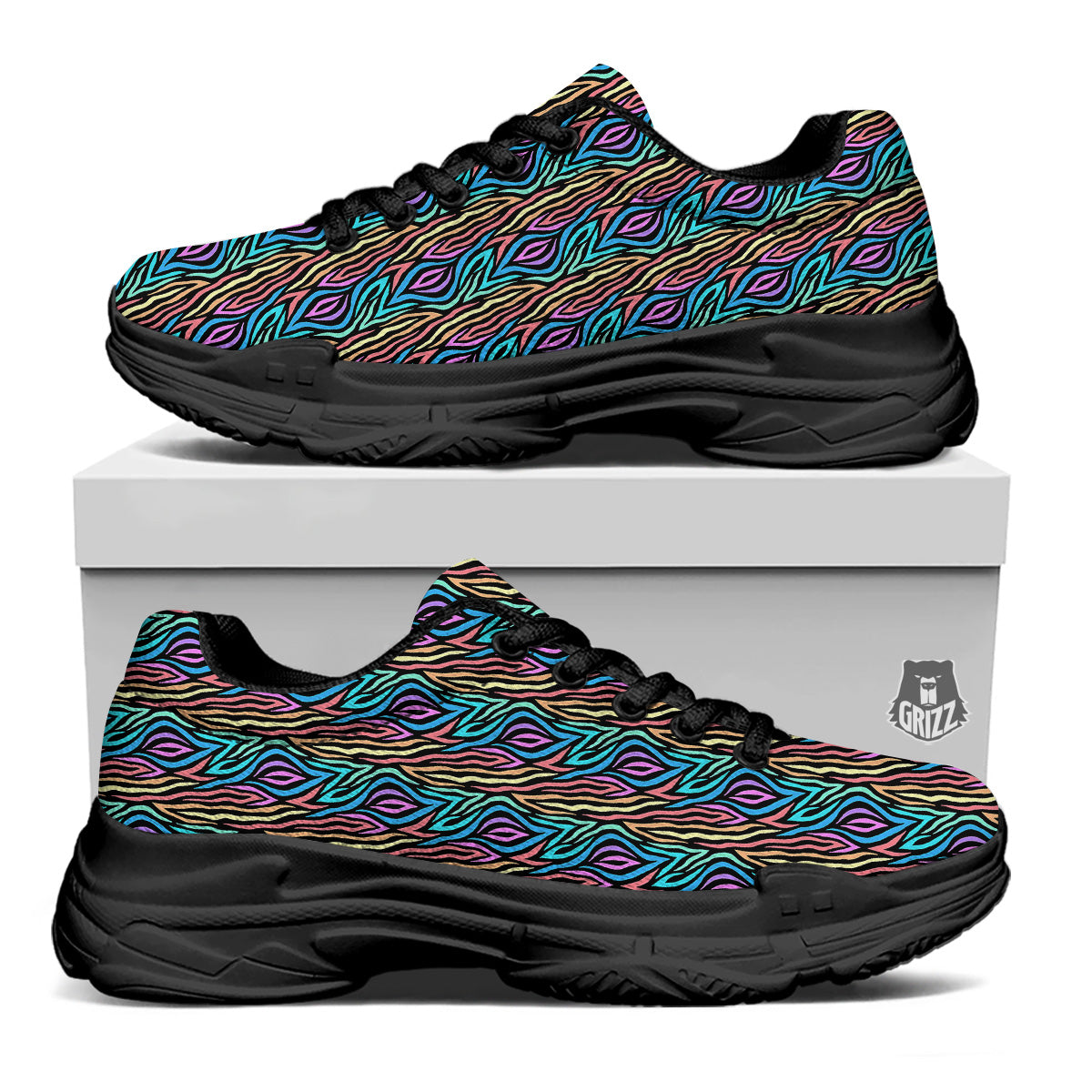 Zebra Colorful Print Pattern Black Chunky Shoes-grizzshop