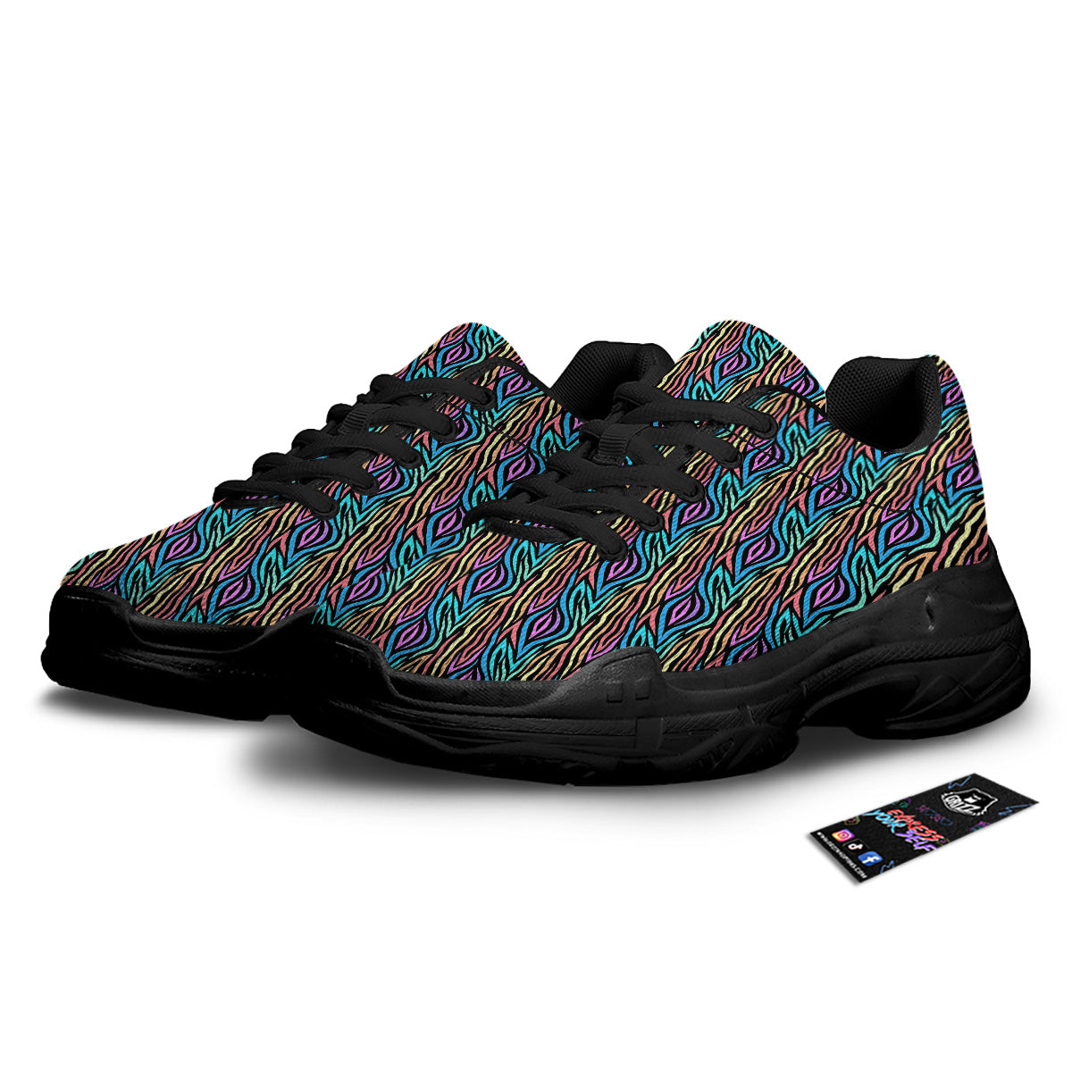 Zebra Colorful Print Pattern Black Chunky Shoes-grizzshop