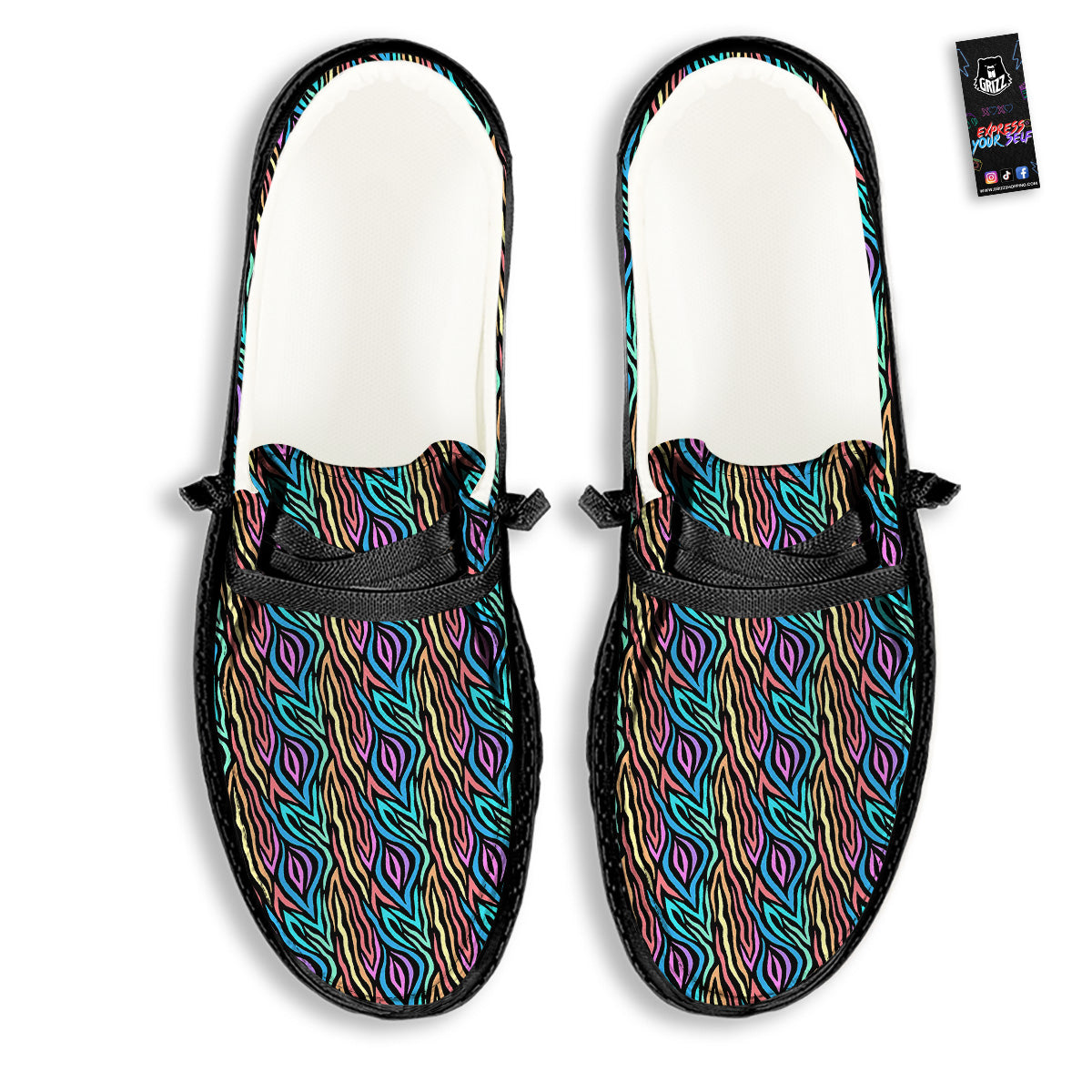 Zebra Colorful Print Pattern Black Loafers-grizzshop