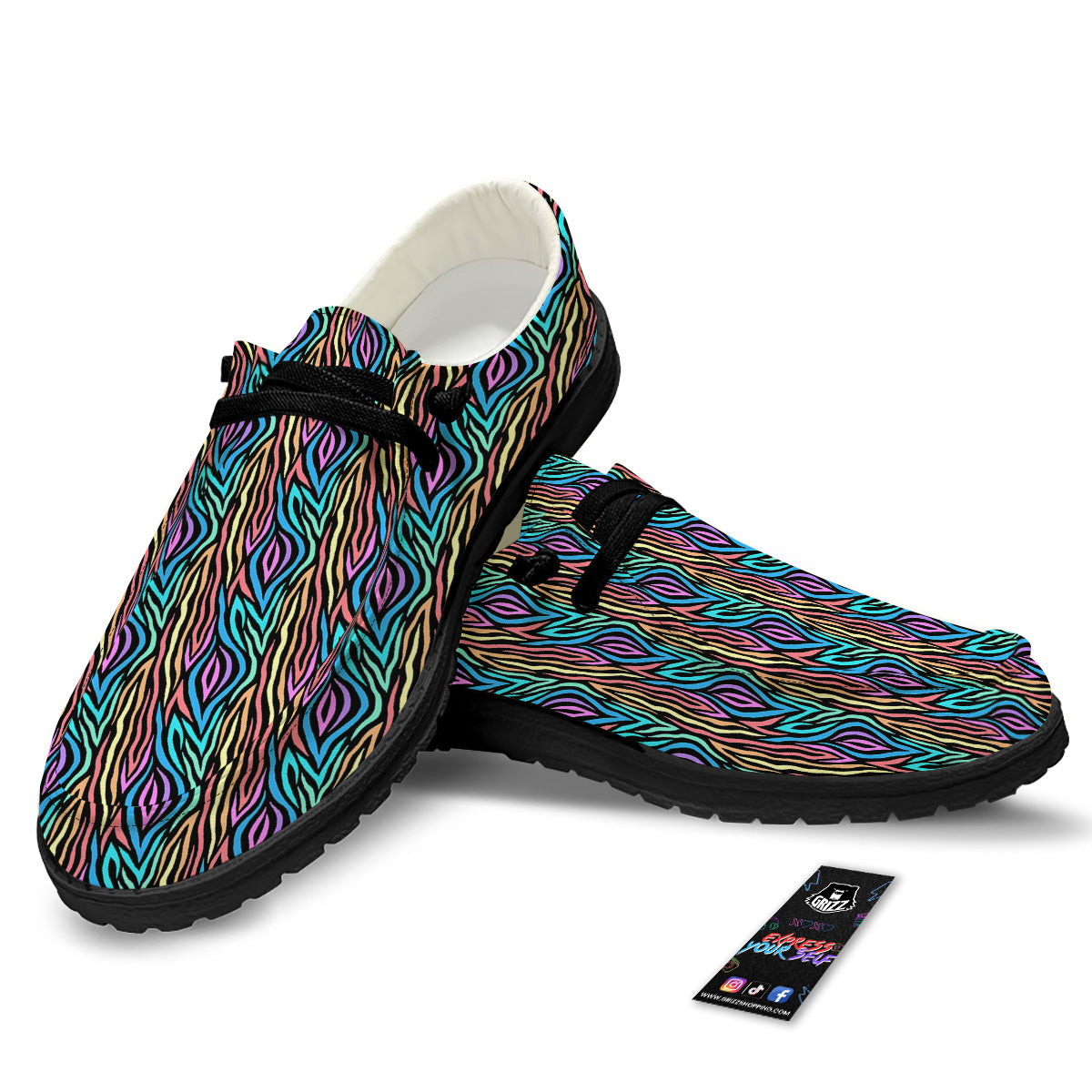 Zebra Colorful Print Pattern Black Loafers-grizzshop