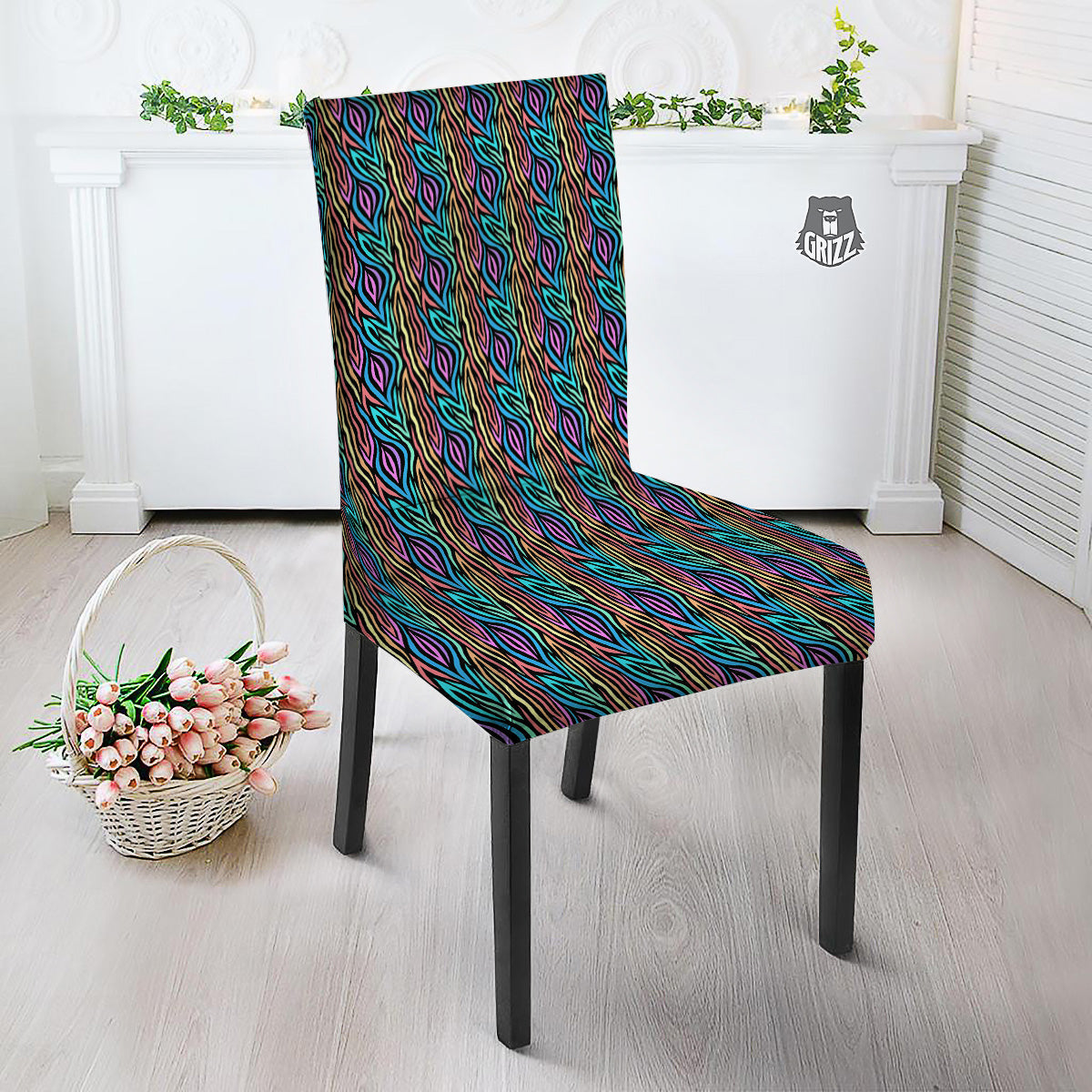 Zebra Colorful Print Pattern Dining Chair Slipcover-grizzshop