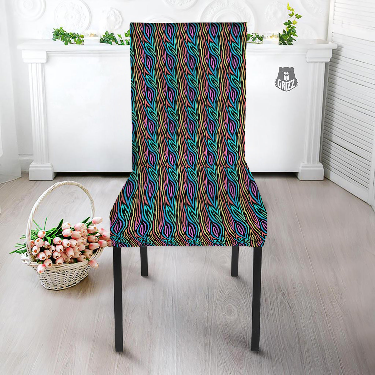 Zebra Colorful Print Pattern Dining Chair Slipcover-grizzshop