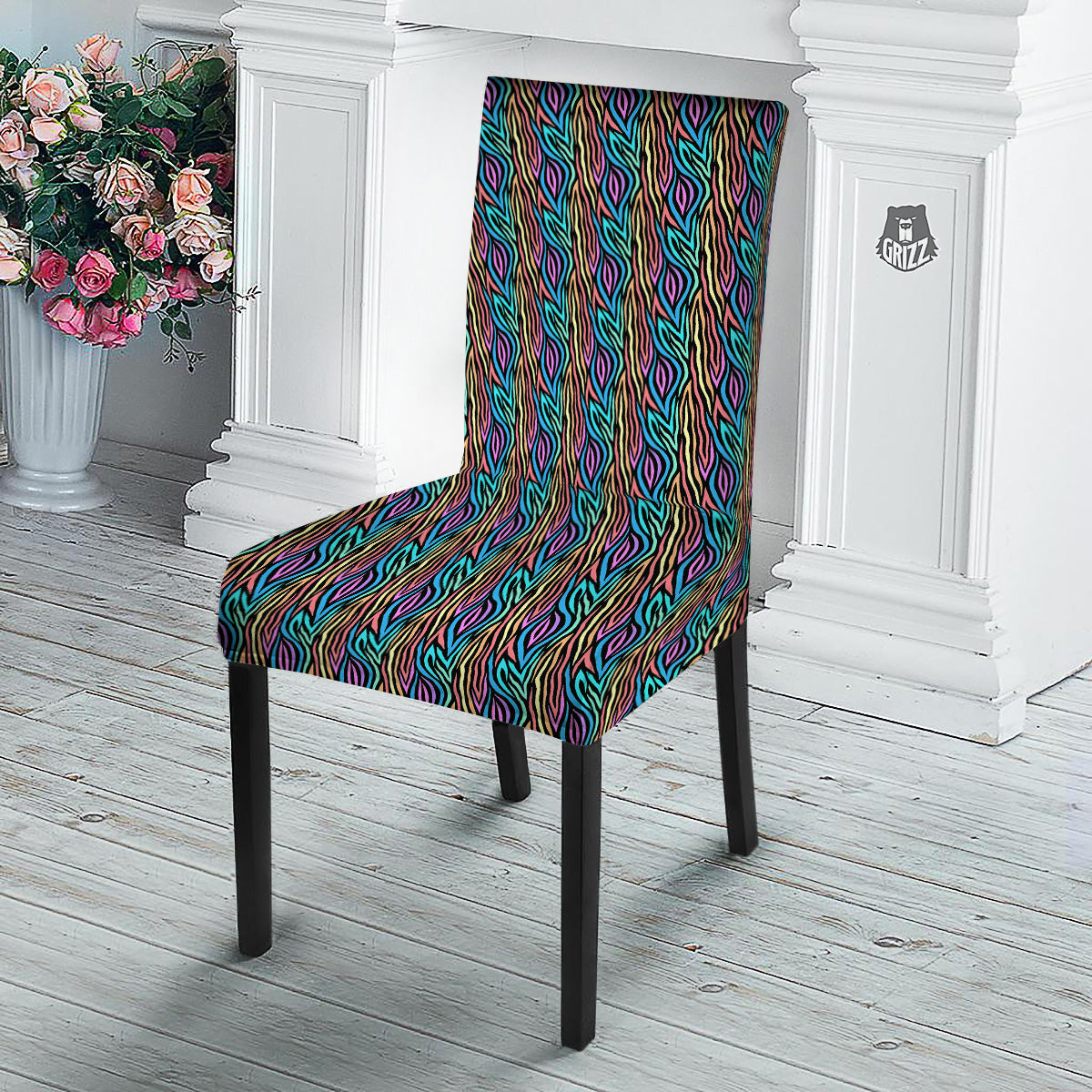 Zebra Colorful Print Pattern Dining Chair Slipcover-grizzshop
