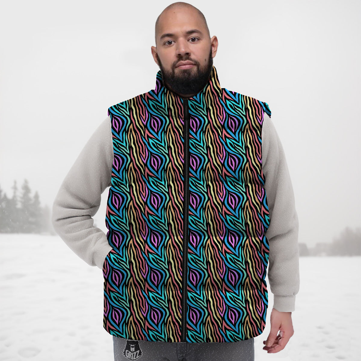 Zebra Colorful Print Pattern Down Vest-grizzshop