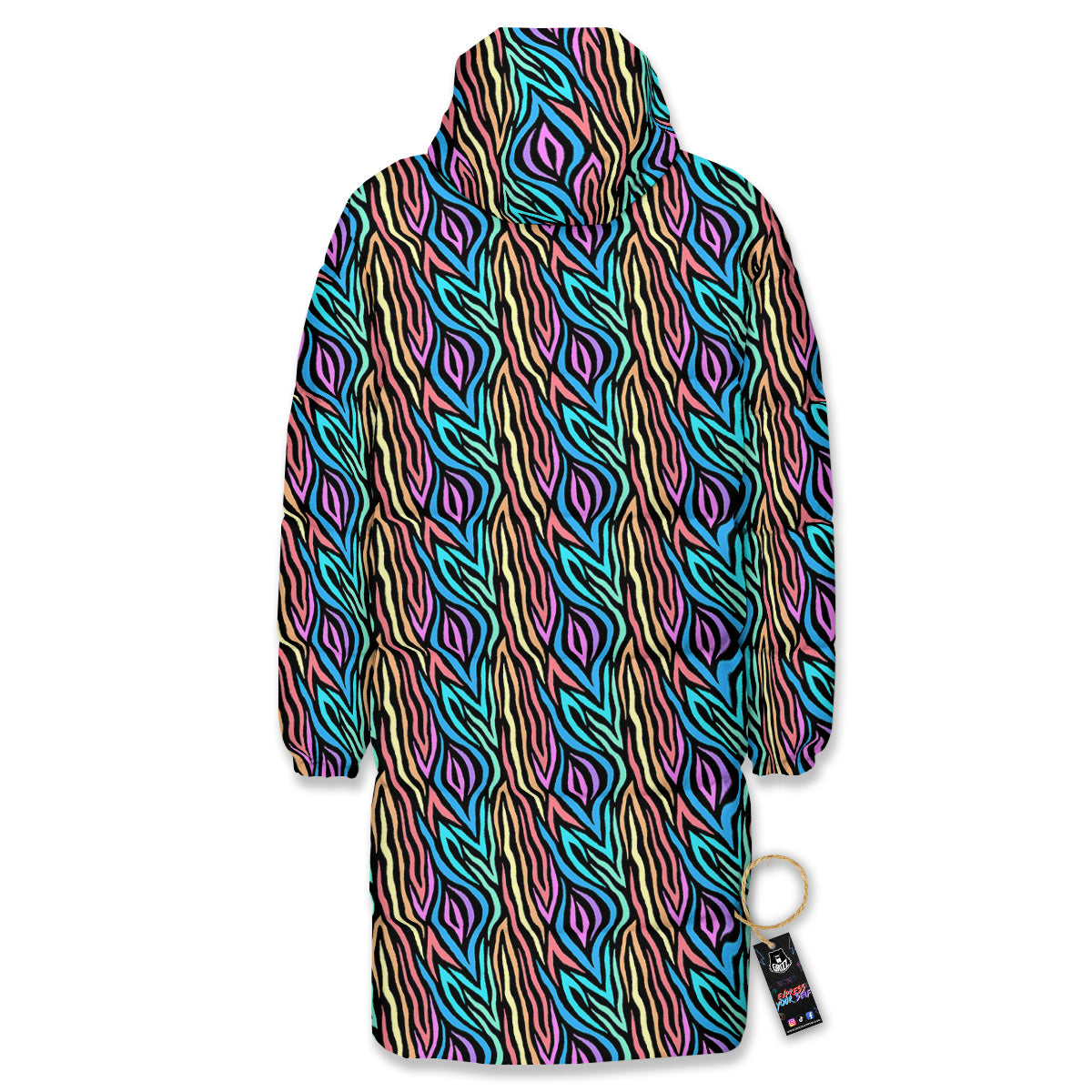 Zebra Colorful Print Pattern Long Down Jacket-grizzshop