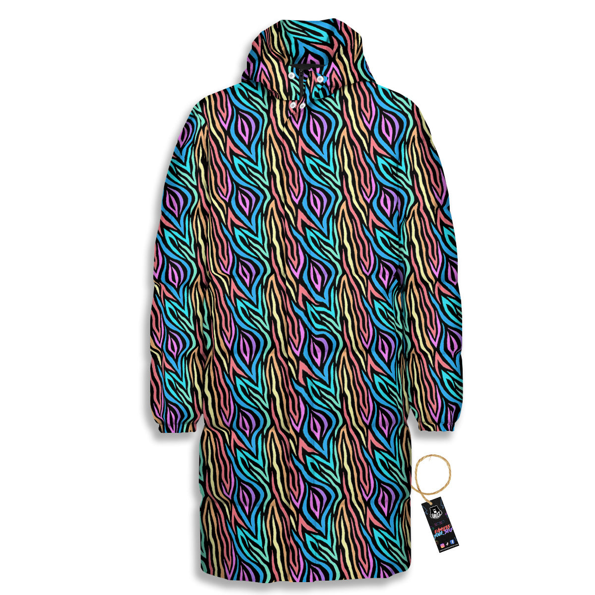 Zebra Colorful Print Pattern Long Down Jacket-grizzshop