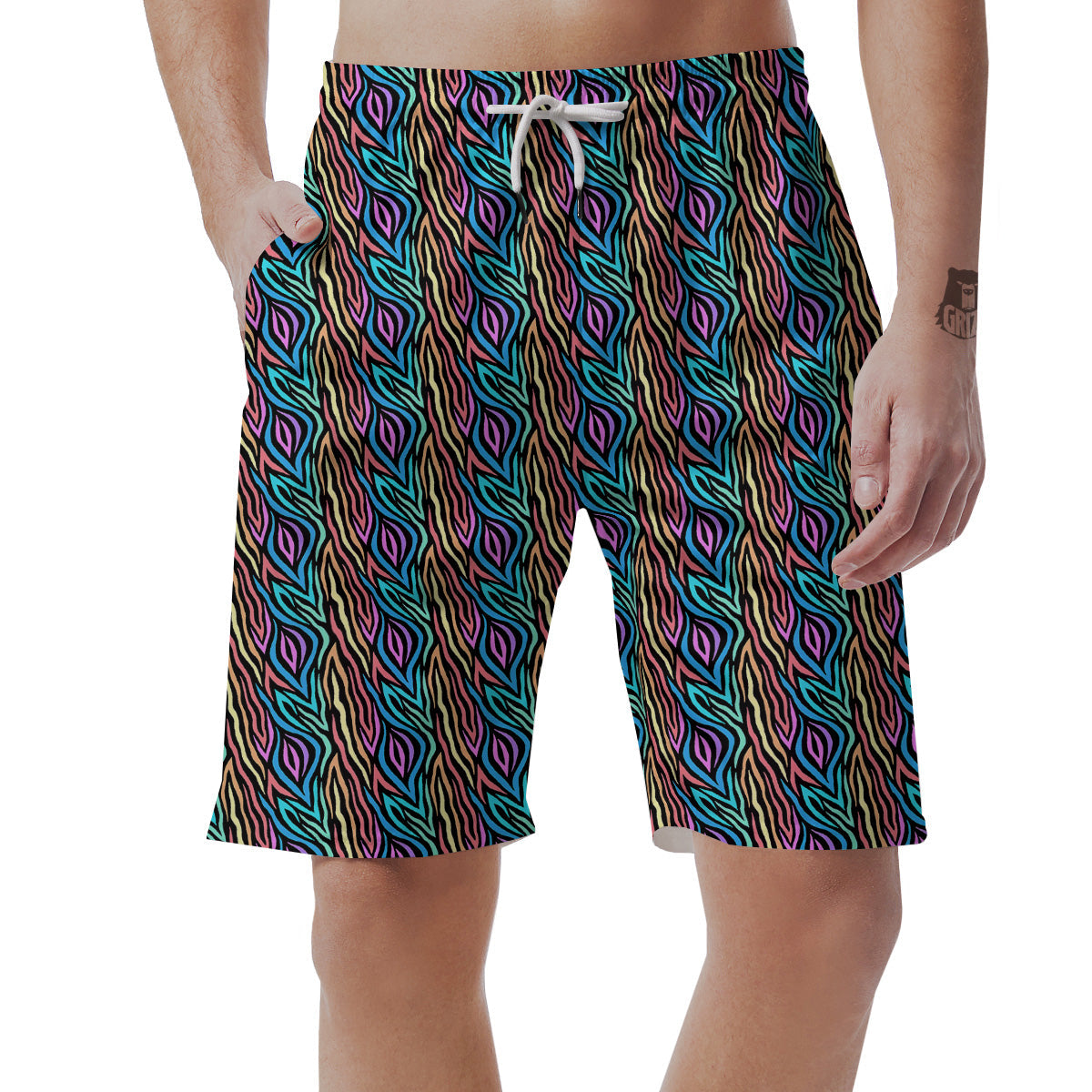 Zebra Colorful Print Pattern Men's Shorts-grizzshop