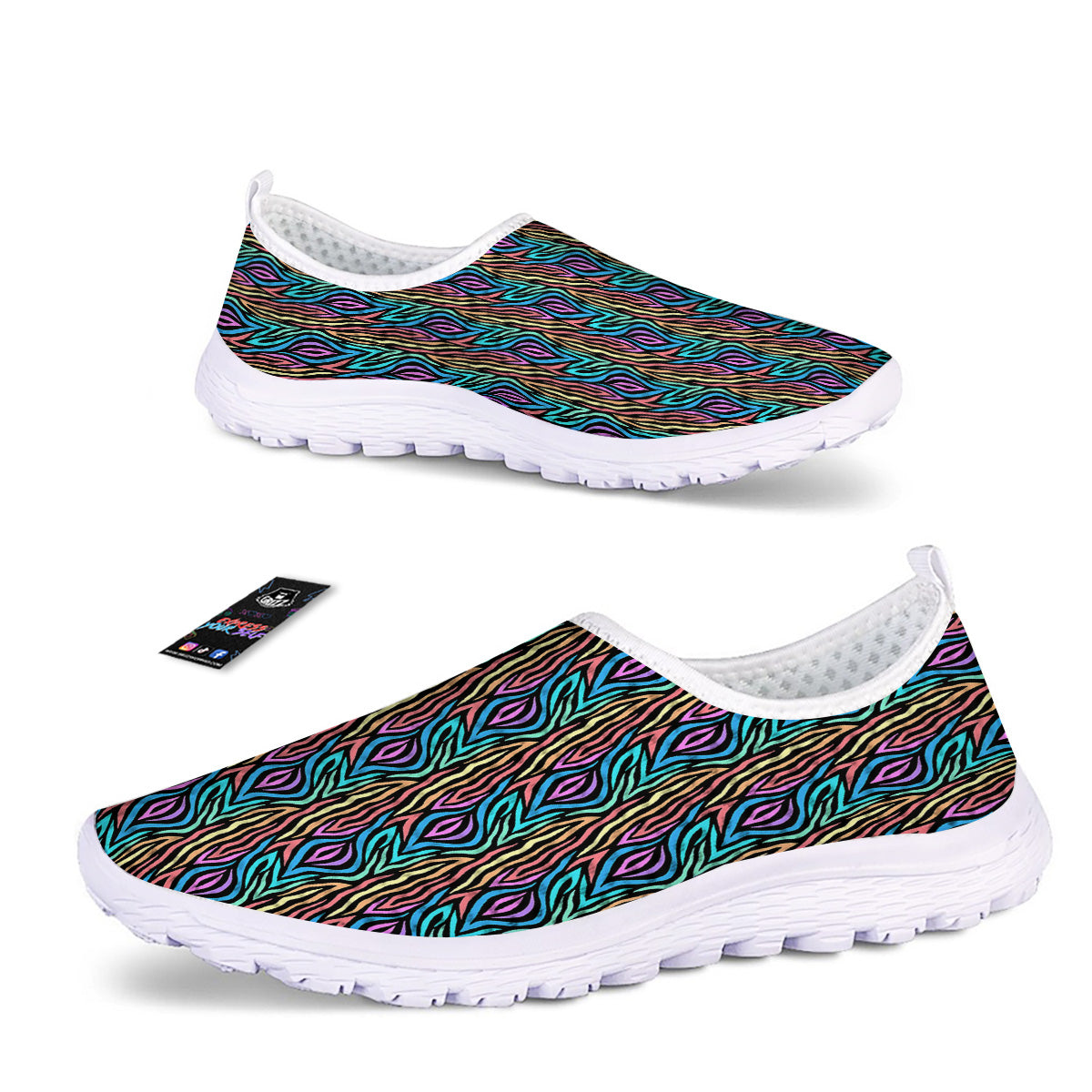 Zebra Colorful Print Pattern Nurse Shoes-grizzshop