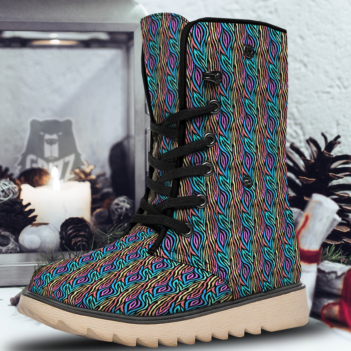 Zebra Colorful Print Pattern Snow Boots-grizzshop
