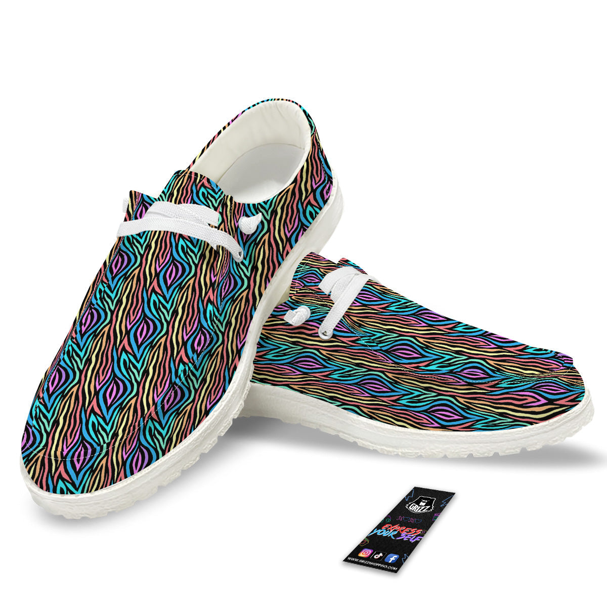 Zebra Colorful Print Pattern White Loafers-grizzshop