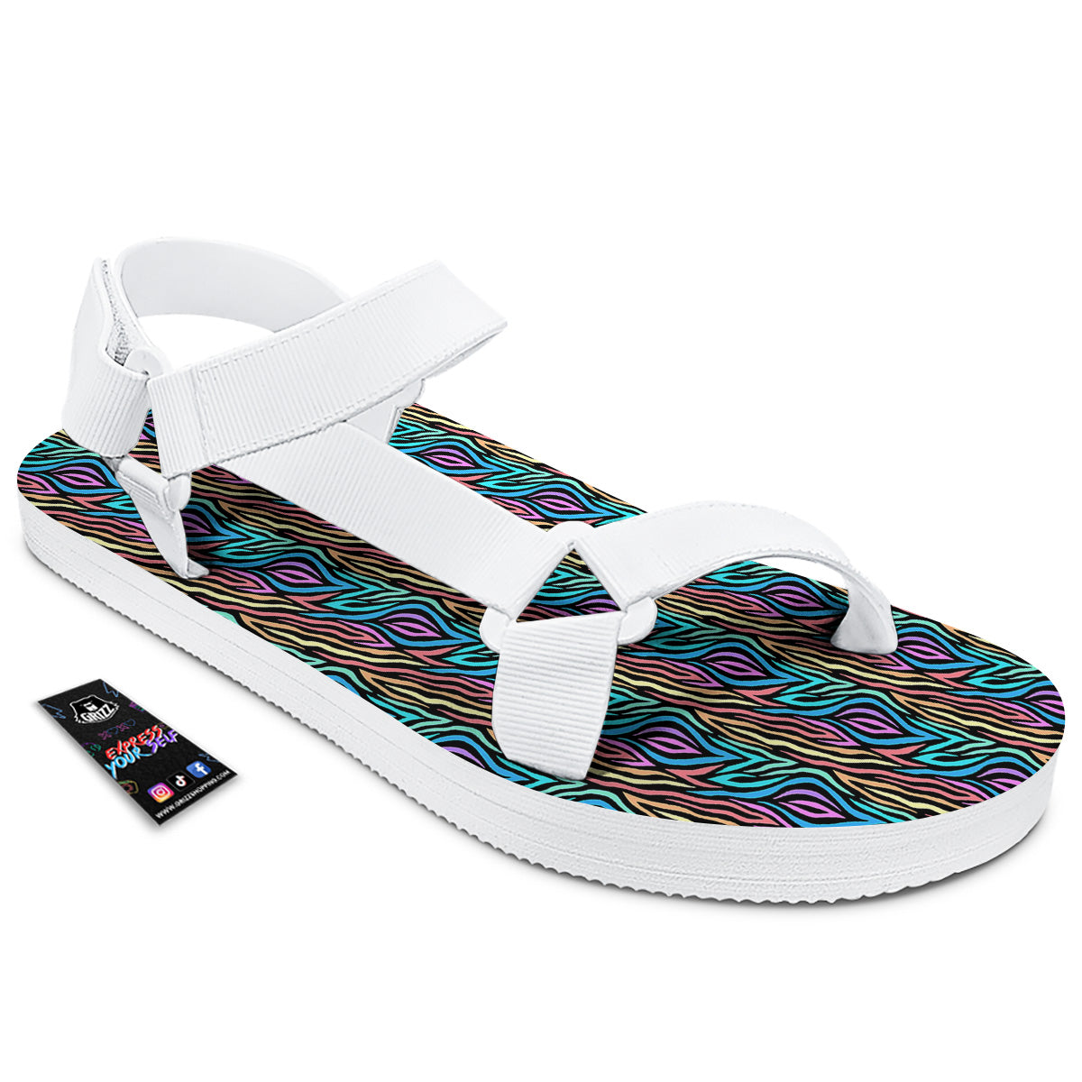 Zebra Colorful Print Pattern White Open Toe Sandals-grizzshop