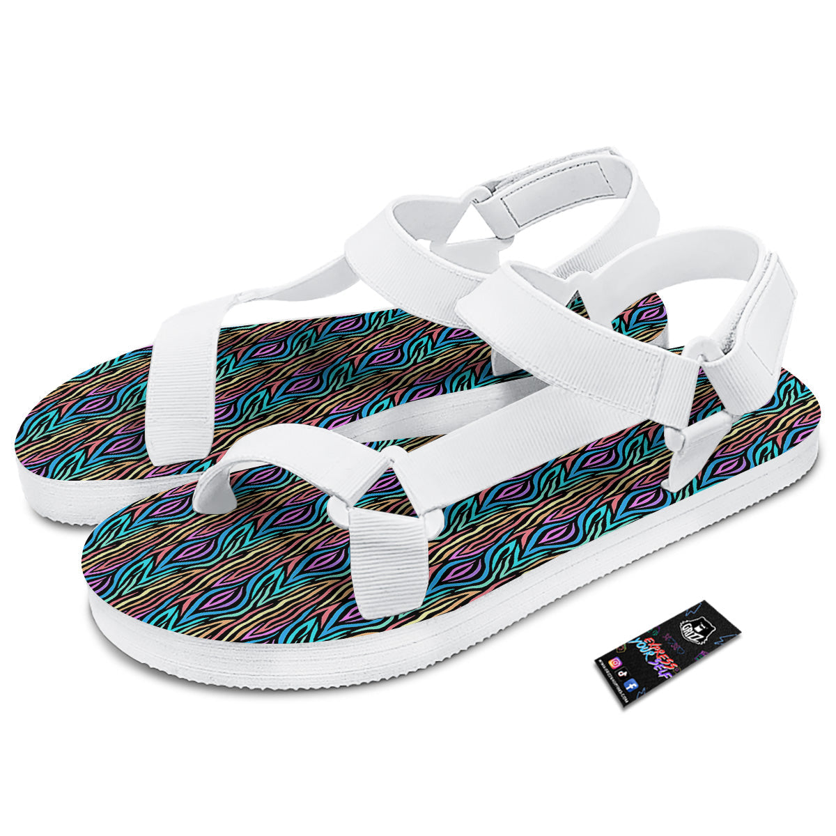 Zebra Colorful Print Pattern White Open Toe Sandals-grizzshop