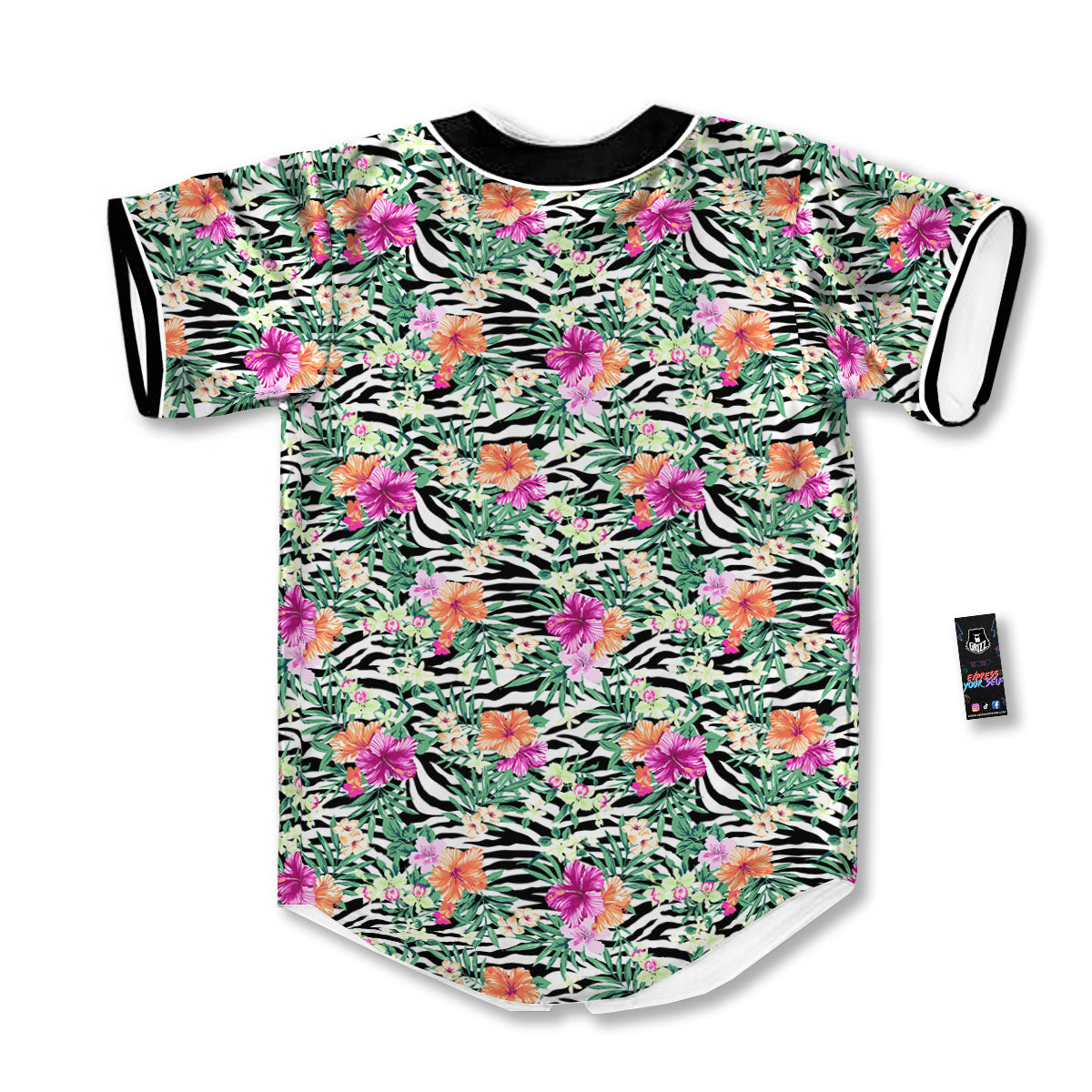 Zebra Floral Black White Print Pattern Baseball Jersey-grizzshop