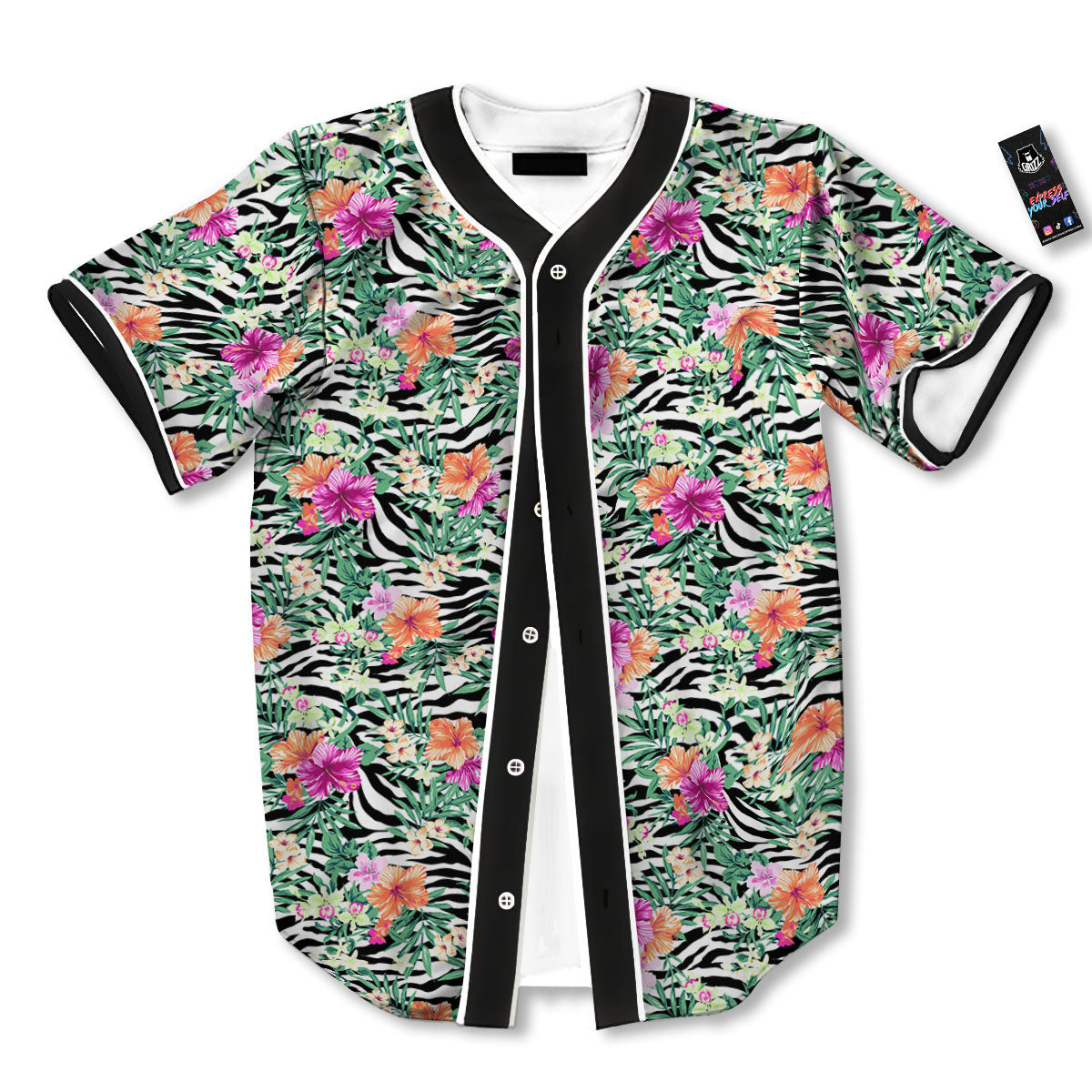 Zebra Floral Black White Print Pattern Baseball Jersey-grizzshop