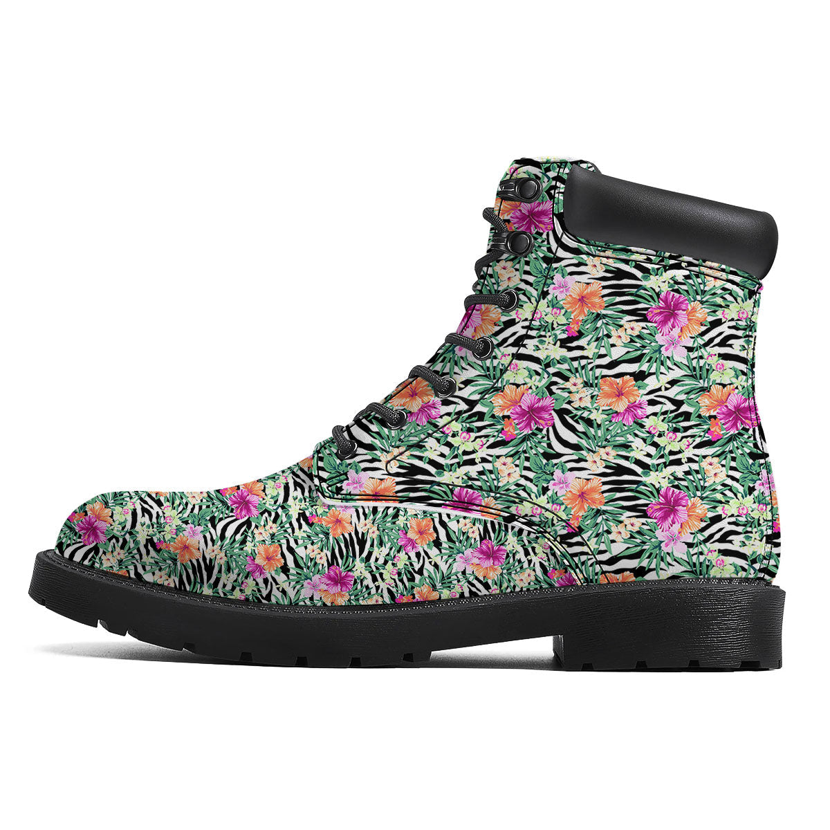 Zebra Floral Black White Print Pattern Boots-grizzshop