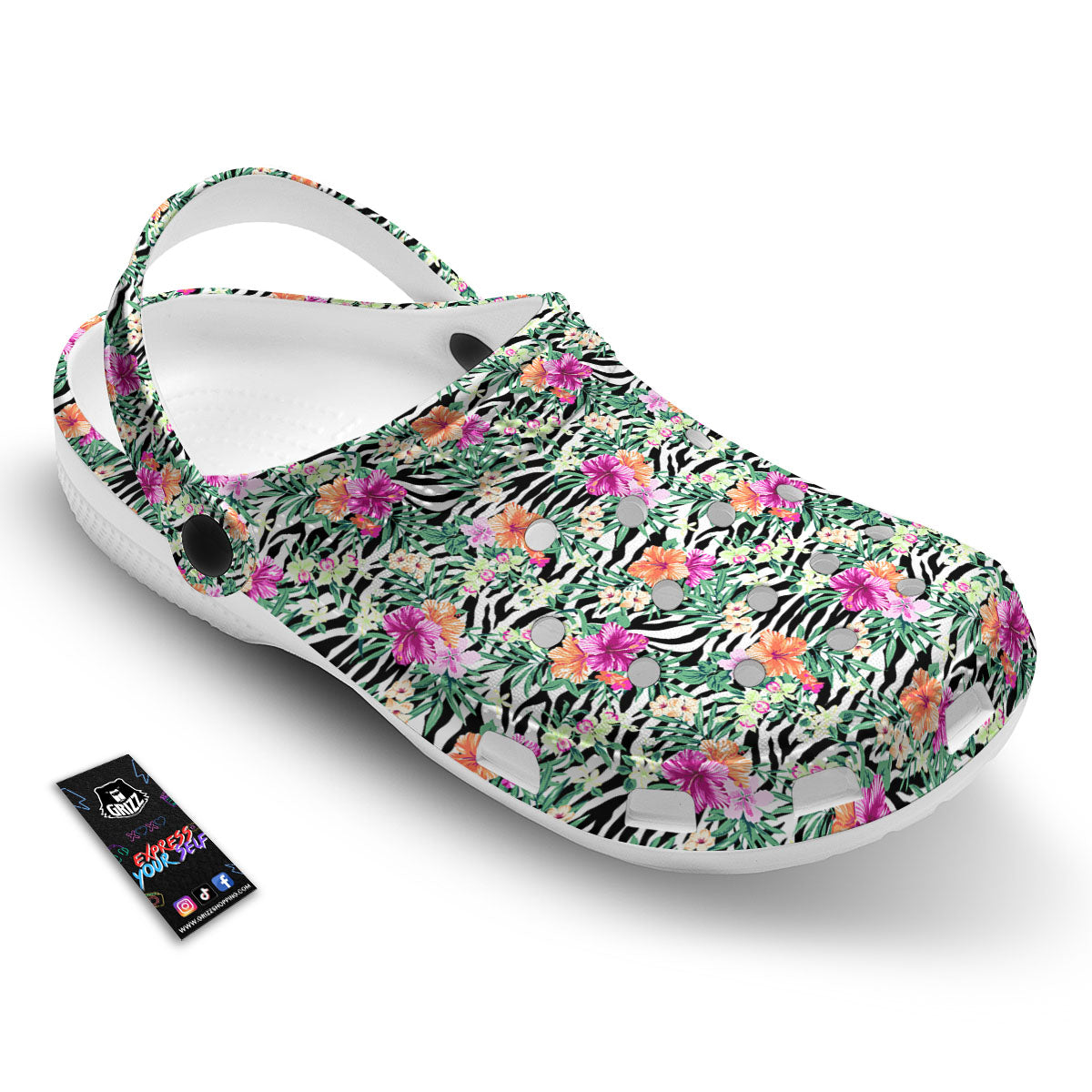 Zebra Floral Black White Print Pattern Clog-grizzshop