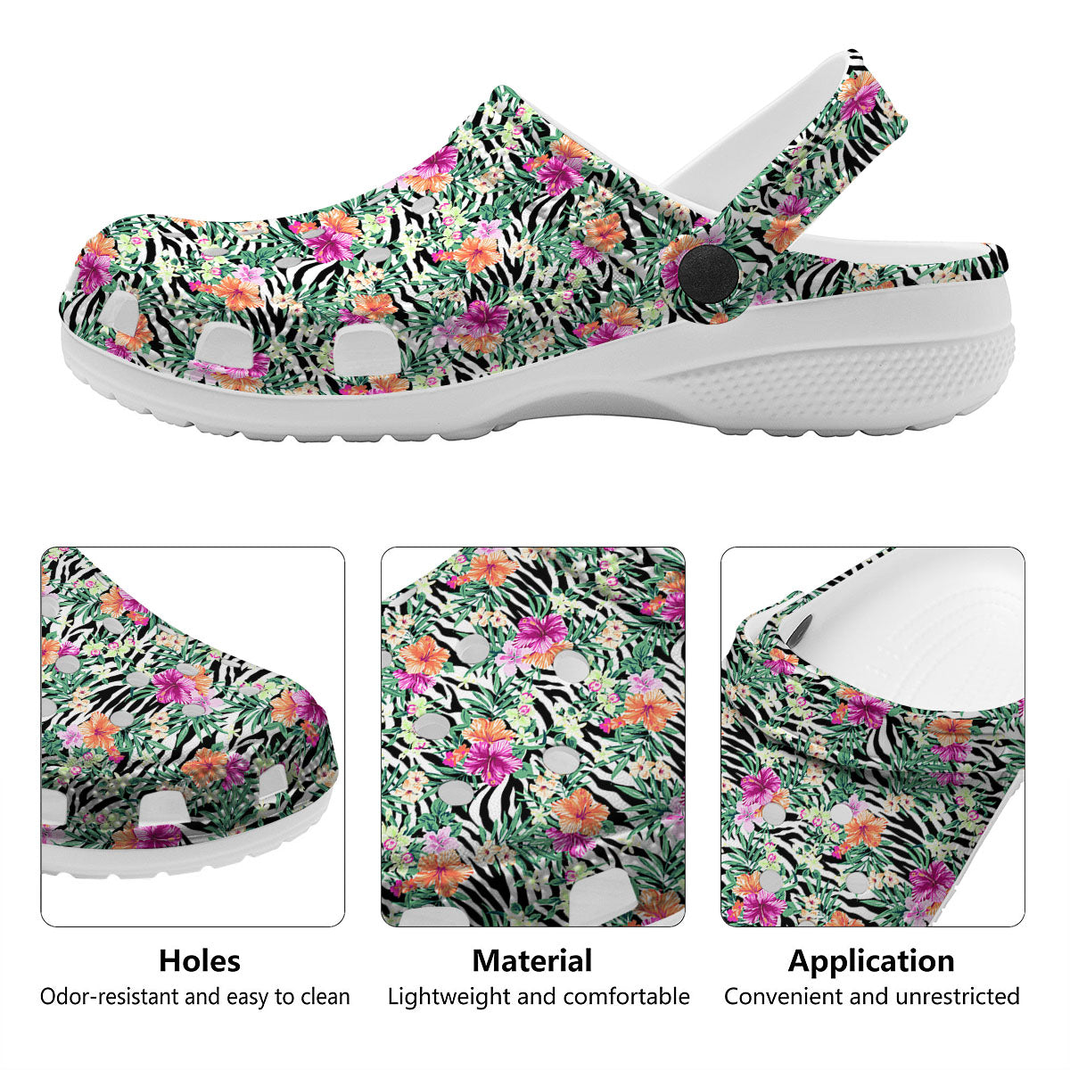 Zebra Floral Black White Print Pattern Clog-grizzshop