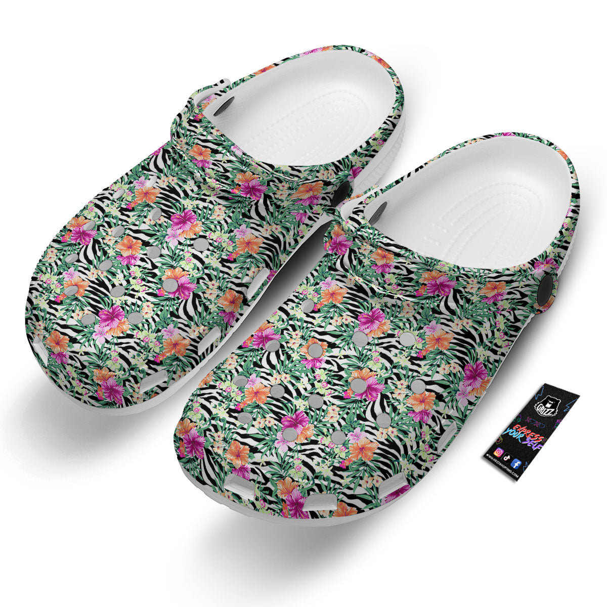 Zebra Floral Black White Print Pattern Clog-grizzshop