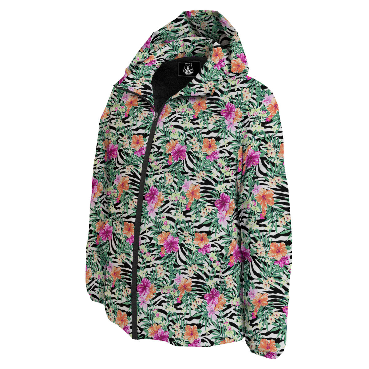 Zebra Floral Black White Print Pattern Down Jacket-grizzshop